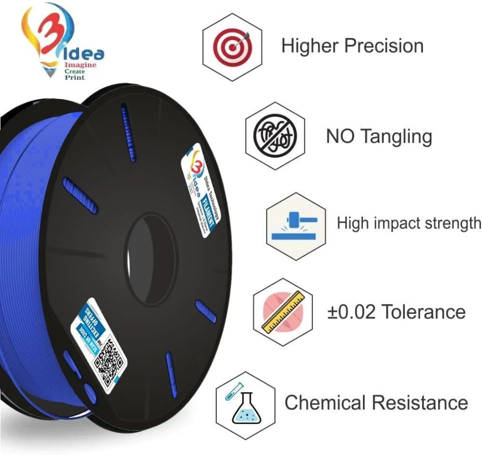 فیلامنت چاپ سه بعدی ممتاز ABS 3idea، 1.75 میلی متر | دقت ابعادی +/- 0.03 میلی متر | سازگار با اکثر پرینترهای FDM | فیلامنت پرینتر سه بعدی 1 کیلوگرمی - (ABS آبی)