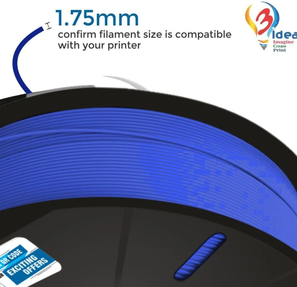 فیلامنت چاپ سه بعدی ممتاز ABS 3idea، 1.75 میلی متر | دقت ابعادی +/- 0.03 میلی متر | سازگار با اکثر پرینترهای FDM | فیلامنت پرینتر سه بعدی 1 کیلوگرمی - (ABS آبی)