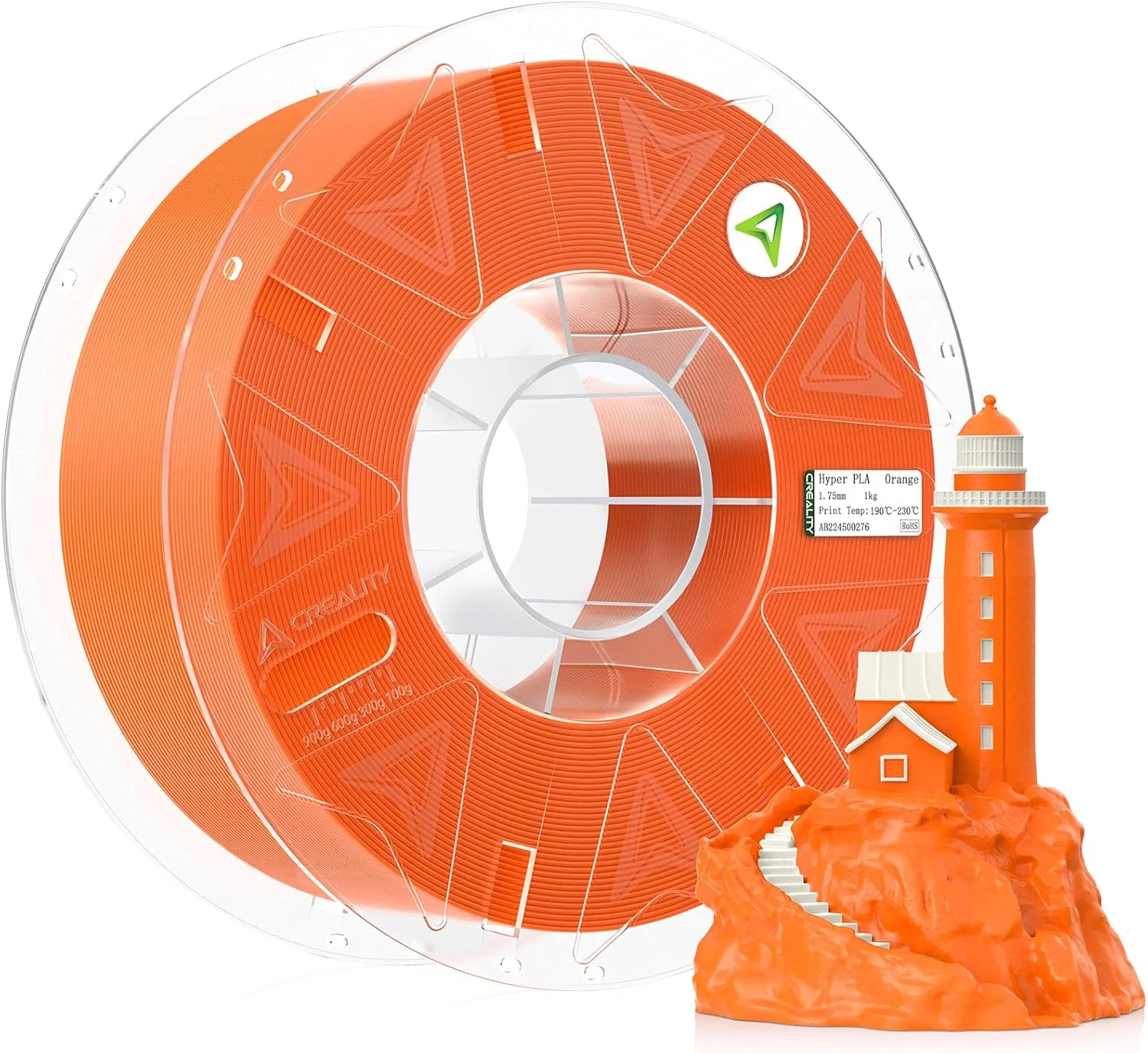 فیلامنت PLA هایپر رسمی Creality، فیلامنت پرینتر سه بعدی 1.75 میلی متر برای پرینت با سرعت بالا، دقت ابعادی +/- 0.02 میلی متر، 1 کیلوگرم/اسپول - نارنجی