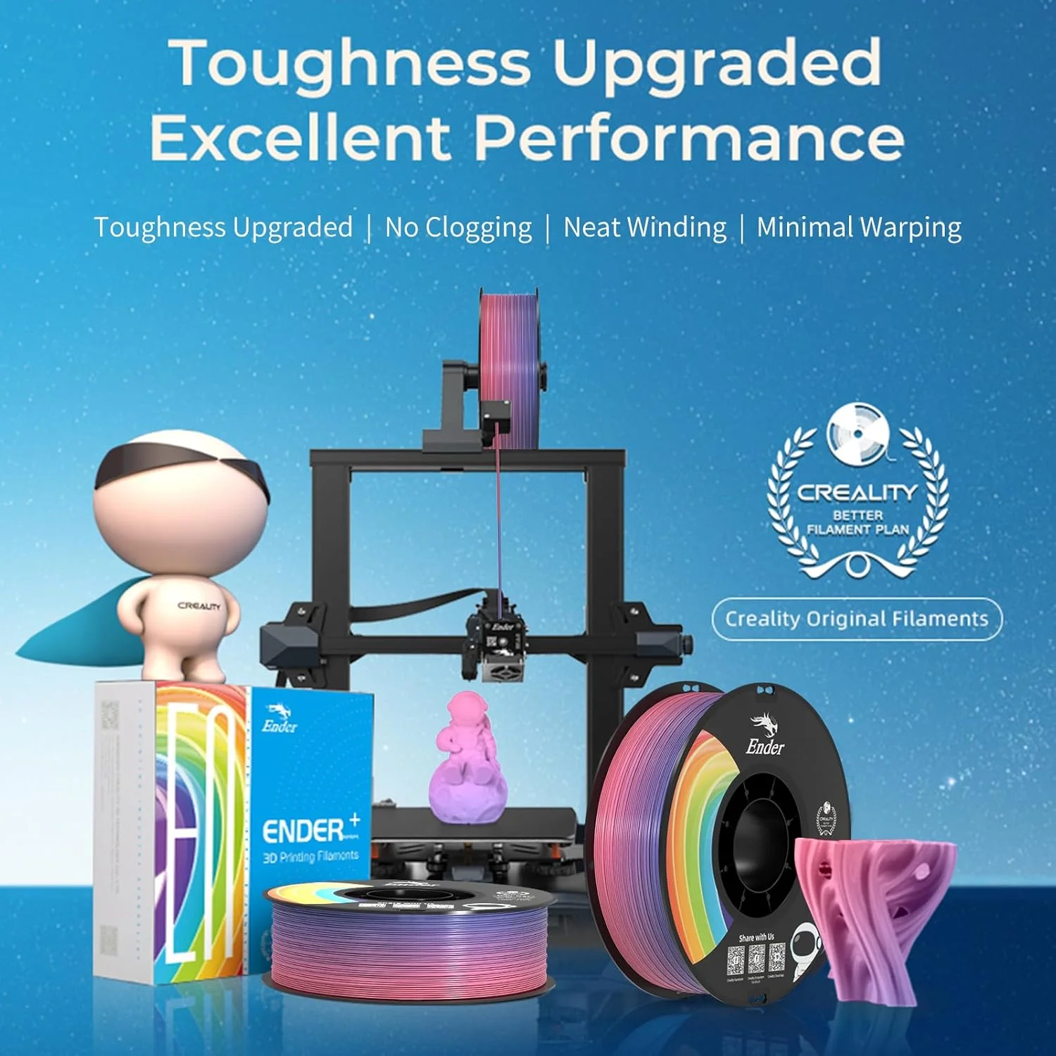 فیلامنت PLA+ رسمی کرالیتی، فیلامنت پرینتر سه بعدی PLA Plus PLA Pro 1.75mm، استحکام و چقرمگی بیشتر، چاپ صاف، دقت ابعادی +/- 0.02mm، رول 1 کیلوگرمی (2.2 پوند)، قرقره مقوایی (رنگین کمانی)