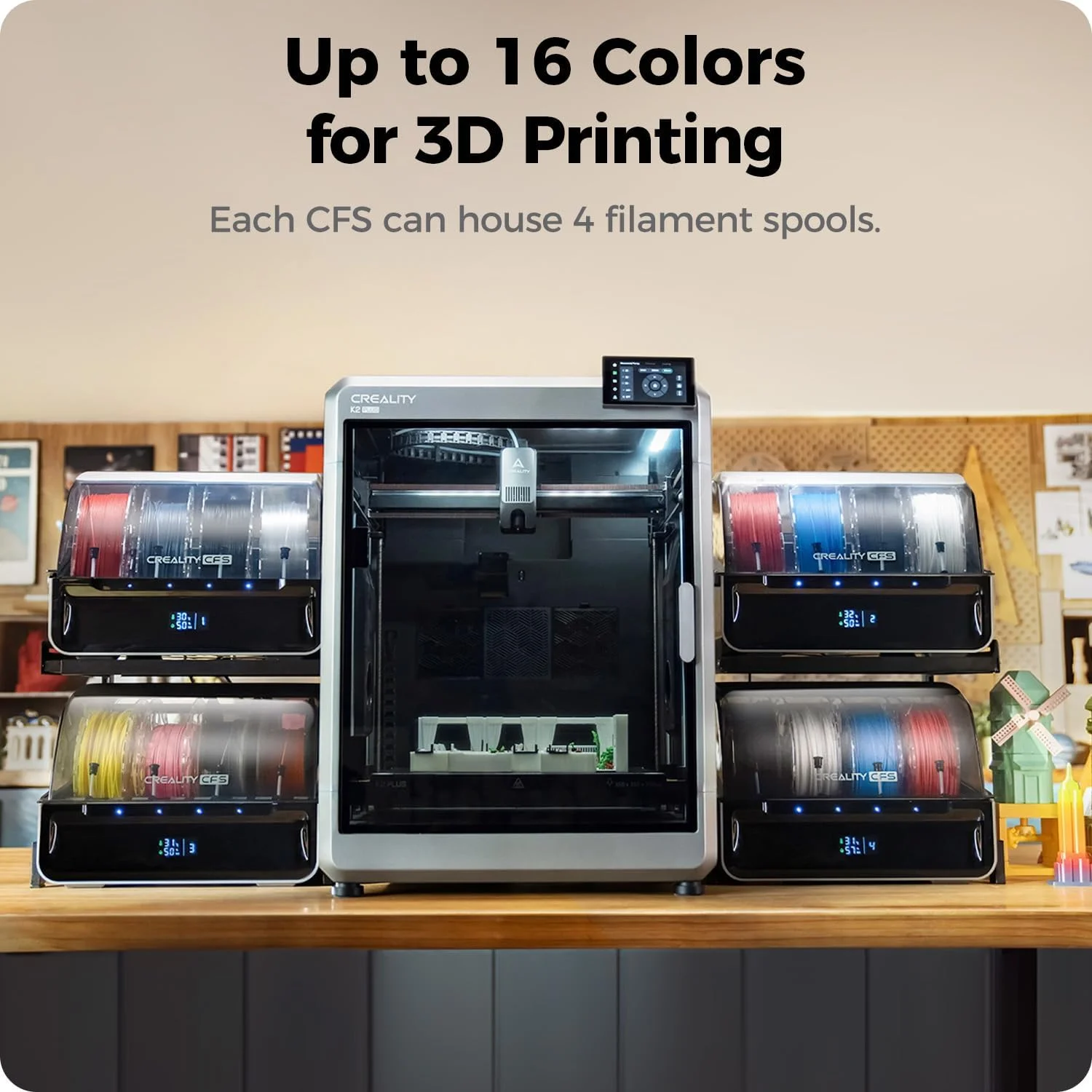 سیستم فیلامنت چند رنگی کرالیتی CFS، سیستم فیلامنت پرینتر سه بعدی چند رنگ، پشتیبانی از 4 دستگاه موازی برای چاپ 16 رنگ برای پرینترهای سه بعدی K2 Plus
