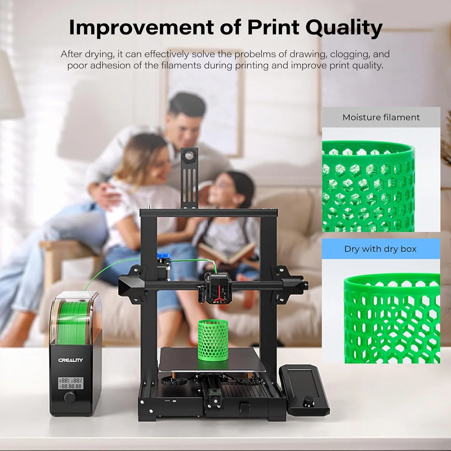 جعبه خشک کننده فیلامنت 2.0 کرالیتی، دستگاه خشک کن و نگهداری با تایمر 24 ساعته قابل تنظیم 45-65 درجه سانتیگراد، نگهدارنده قرقره فیلامنت، حفظ مواد خشک در طول چاپ سه بعدی برای PLA، PETG، ABS، TPU 1.75/2.85/3.0