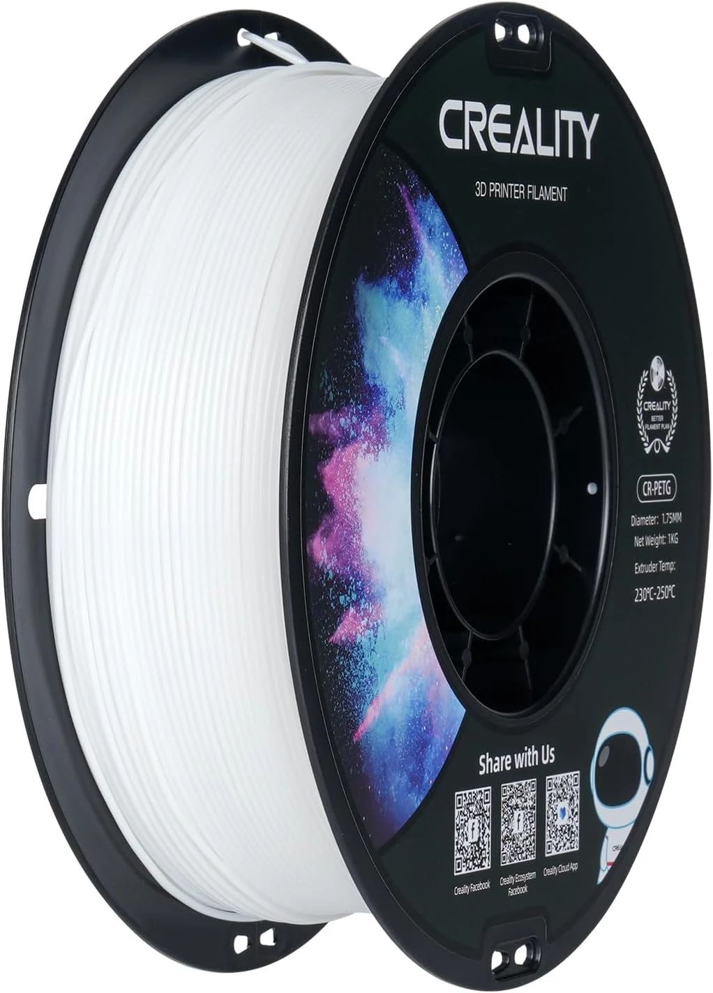 فیلامنت PETG کرالیتی 1.75mm، فیلامنت پرینتر سه بعدی، PLA ارتقا یافته، اسپول 1 کیلوگرمی مرتب پیچیده شده، دقت ابعادی ±0.03mm، مناسب برای پرینترهای FDM Ender، Bambu Lab، Anycubic، ELEGOO (سفید)