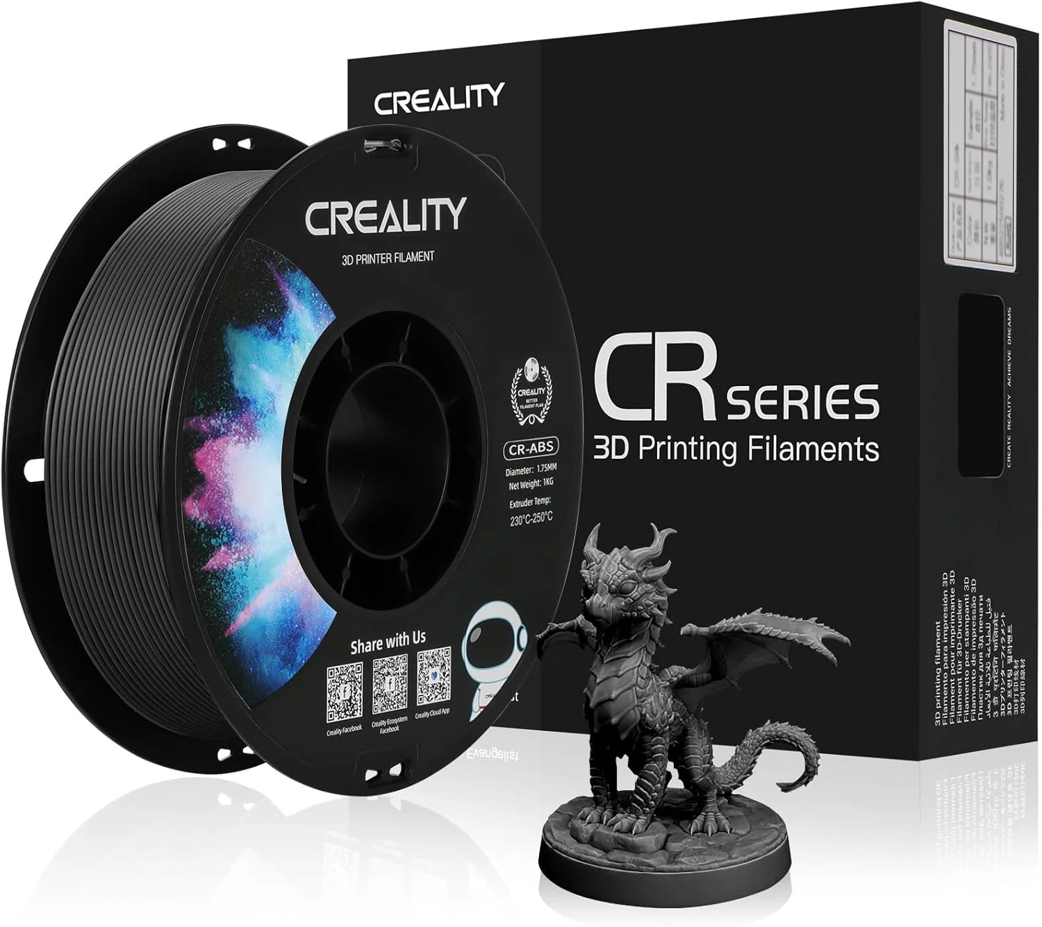 فیلامنت ABS کرالیتی 1.75 میلی‌متر، فیلامنت رسمی پرینتر سه بعدی ABS کرالیتی، بدون گره خوردگی، چسبندگی قوی و عملکرد عالی، دقت ابعادی +/- 0.03 میلی‌متر، 1 کیلوگرم (2.2 پوند)/اسپول (مشکی)