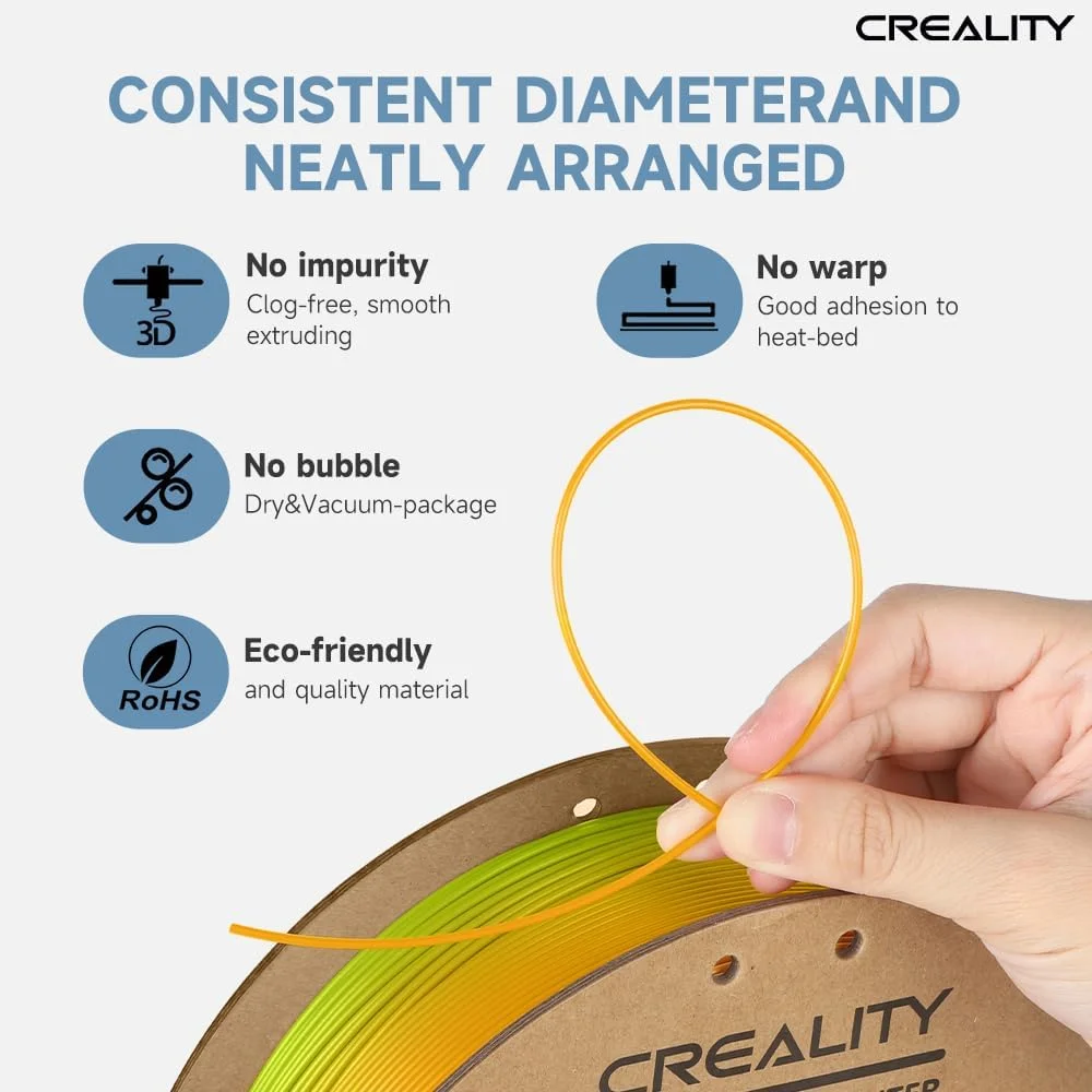 فیلامنت PLA کرالیتی 1.75 میلی‌متر، قرقره مقوایی فیلامنت پرینتر سه بعدی رسمی، چاپ روان، درهم‌تنیدگی کمتر، دقت ابعادی +/- 0.03 میلی‌متر، 1 کیلوگرم در هر رول (2.2 پوند)، مناسب برای اکثر پرینترهای سه بعدی FDM، رنگین کمانی
