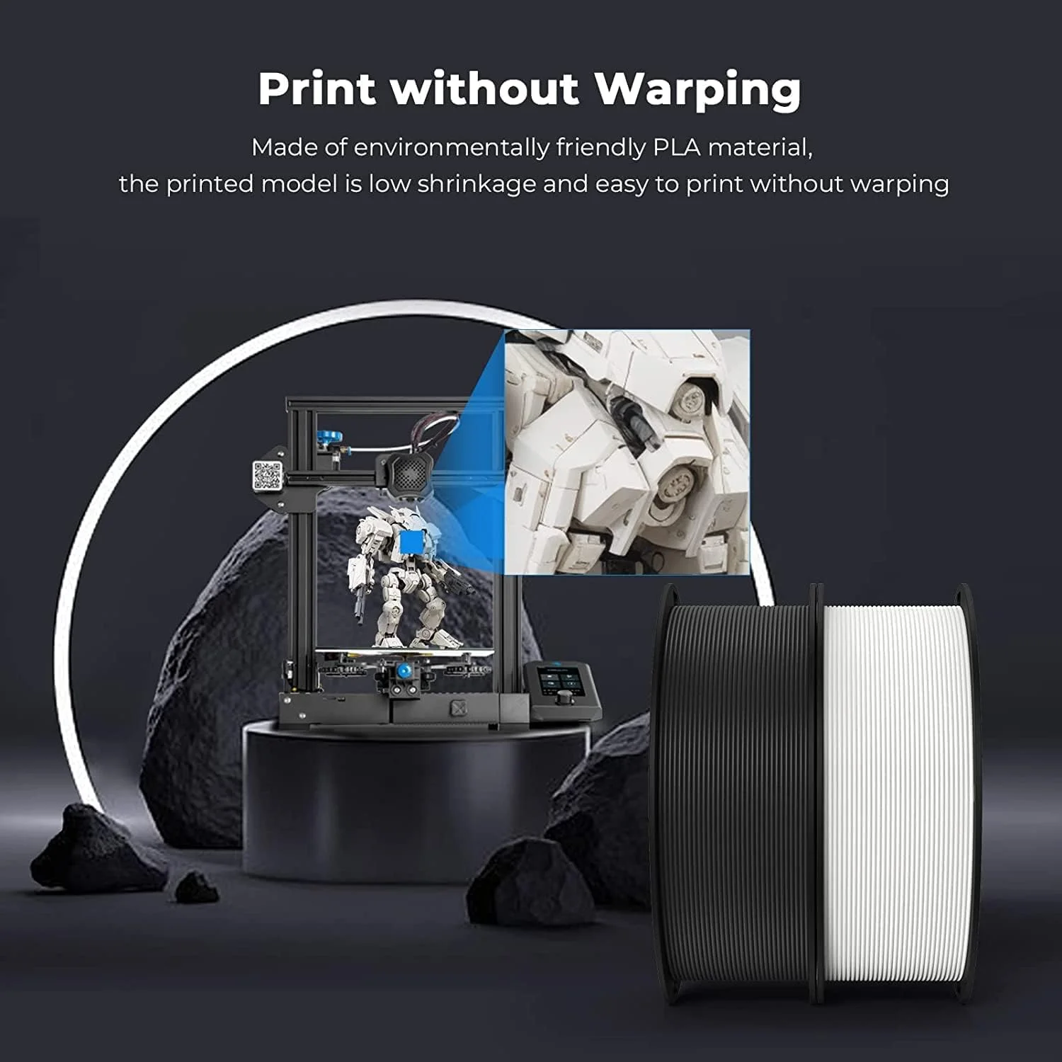 فیلامنت PLA کرالیتی 1.75mm، فیلامنت پرینتر سه بعدی PLA، اسپول مقوایی 2 کیلوگرمی (4.4 پوند)، دقت ابعادی +/- 0.02mm، مناسب برای اکثر پرینترهای FDM (بسته 2 عددی سفید و سیاه)