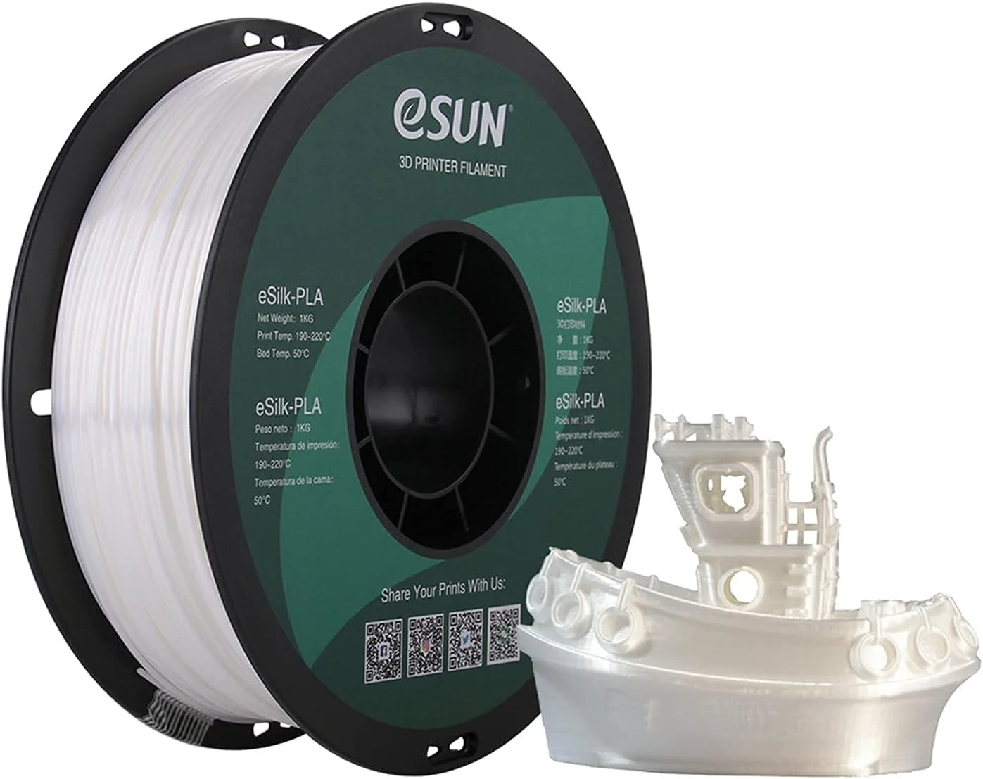 فیلامنت PLA ابریشمی eSUN، سفید، 1.55 کیلوگرم