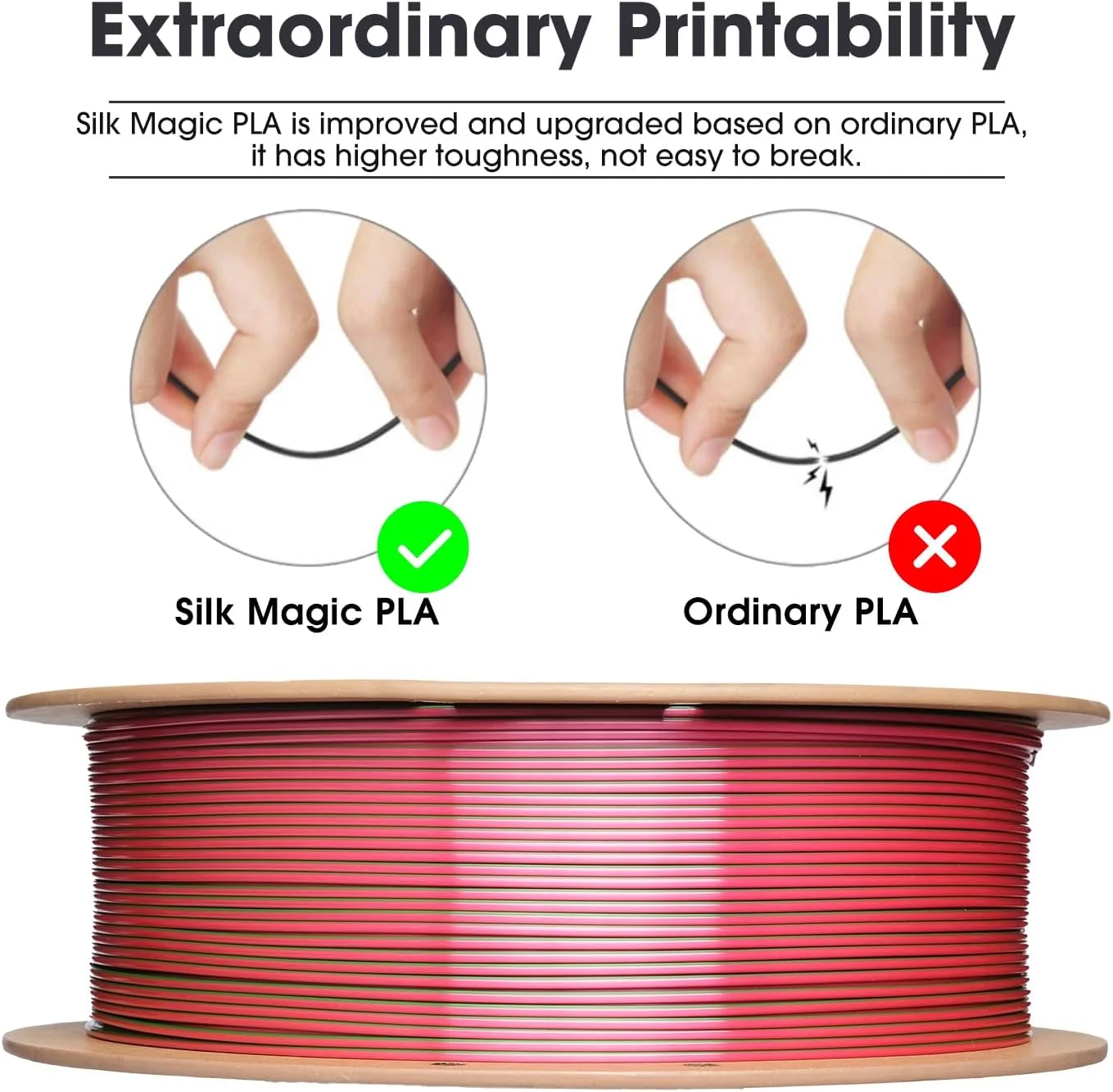 فیلامنت PLA ابریشمی دو رنگ eSUN، 1.75 میلی‌متر، فیلامنت چاپ سه بعدی PLA ابریشمی جادویی، قرقره 1 کیلوگرمی برای چاپگرهای سه بعدی