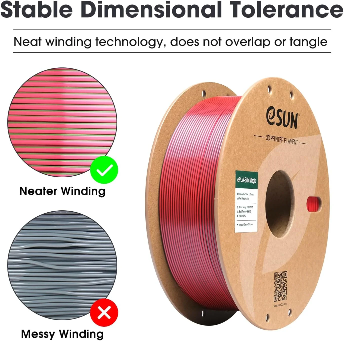 فیلامنت PLA ابریشمی دو رنگ eSUN، 1.75 میلی‌متر، فیلامنت چاپ سه بعدی PLA ابریشمی جادویی، قرقره 1 کیلوگرمی برای چاپگرهای سه بعدی
