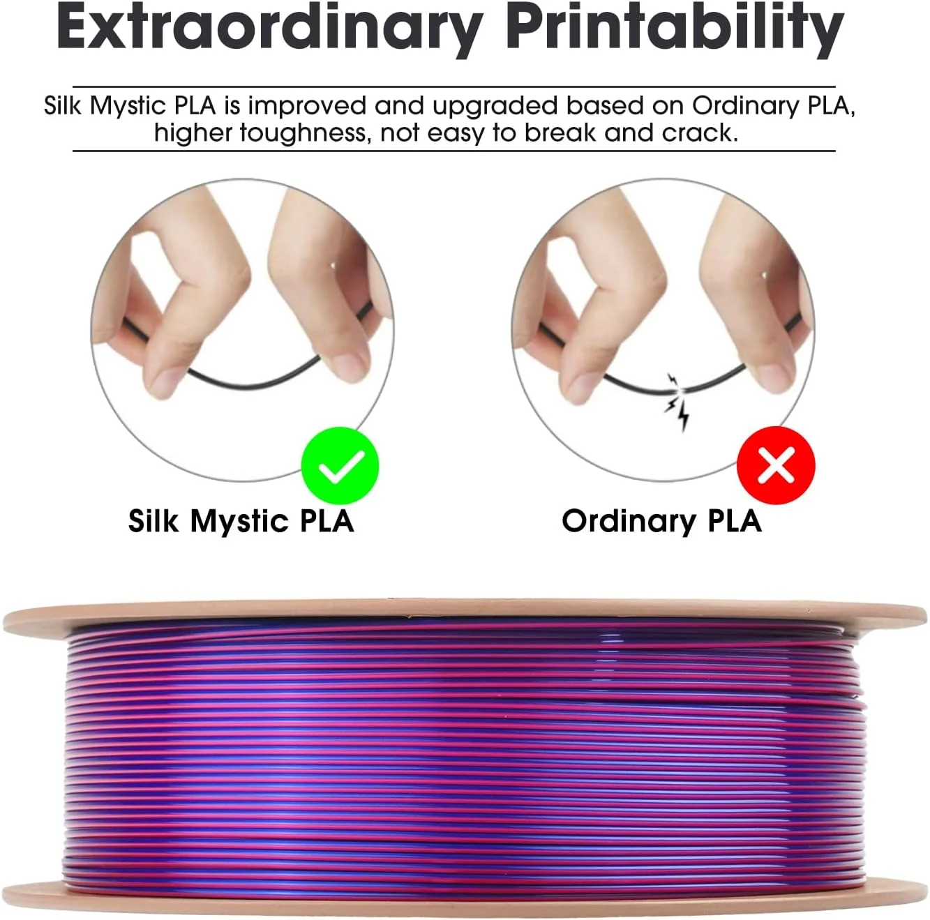 فیلامنت ابریشمی سه رنگ eSUN PLA 1.75mm، فیلامنت اکسترود شده ابریشمی برای پرینترهای سه بعدی PLA، رول 1 کیلوگرمی اکستروژن مشترک PLA ابریشمی، قرمز سبز آبی