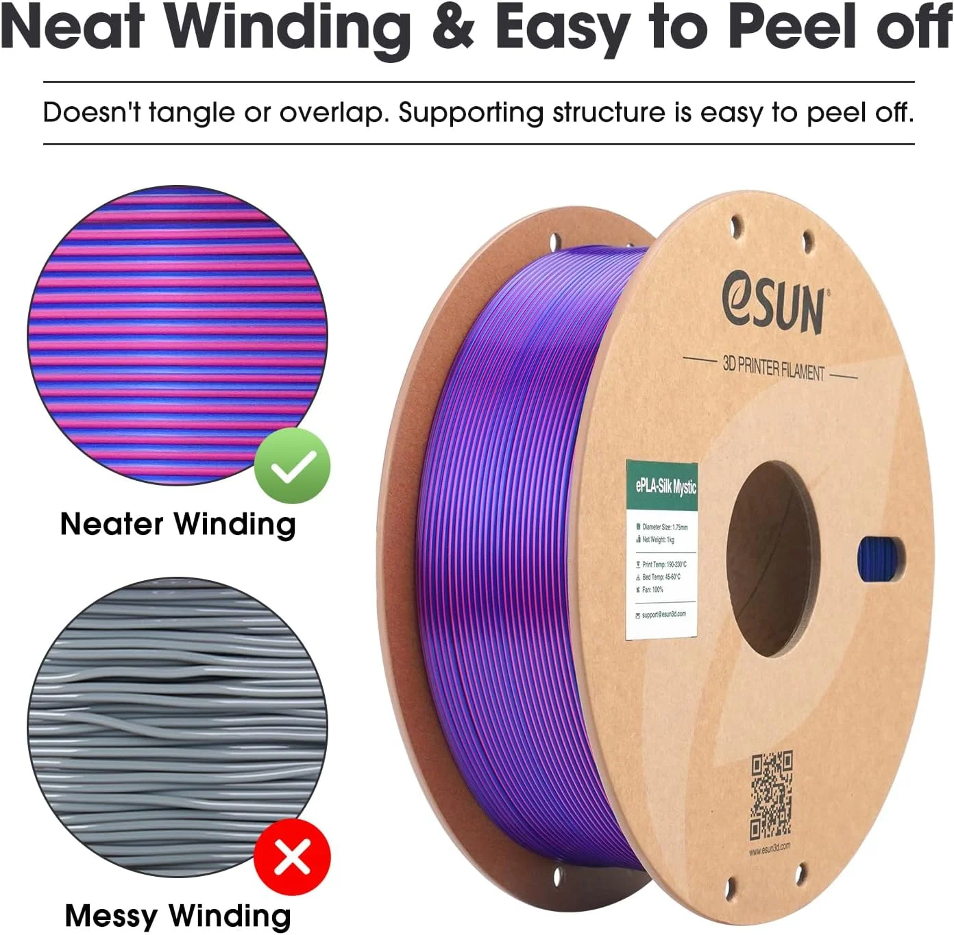 فیلامنت ابریشمی سه رنگ eSUN PLA 1.75mm، فیلامنت اکسترود شده ابریشمی برای پرینترهای سه بعدی PLA، رول 1 کیلوگرمی اکستروژن مشترک PLA ابریشمی، قرمز سبز آبی