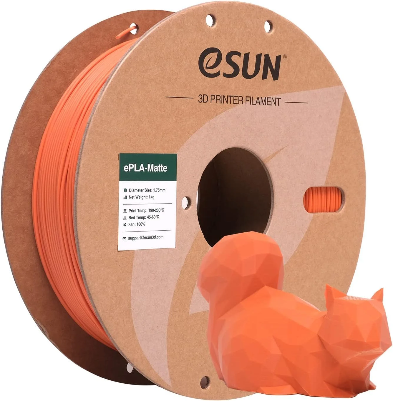 فیلامنت پرینتر سه بعدی eSUN ePLA- Matte Tangerine، فیلامنت پرینتر سه بعدی 1.75 میلی متری با دقت ابعادی +/- 0.02 میلی متر، 1 کیلوگرم قرقره کاغذی (2.2 پوند) برای اکثر پرینترهای سه بعدی FDM