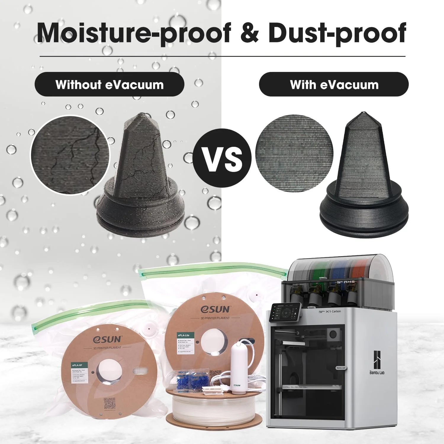 کیت نگهداری فیلامنت پرینت سه بعدی eSUN، کیسه های نگهداری وکیوم ضد گرد و غبار و مقاوم در برابر رطوبت برای خشک نگه داشتن فیلامنت، 10 کیسه وکیوم در هر کیت