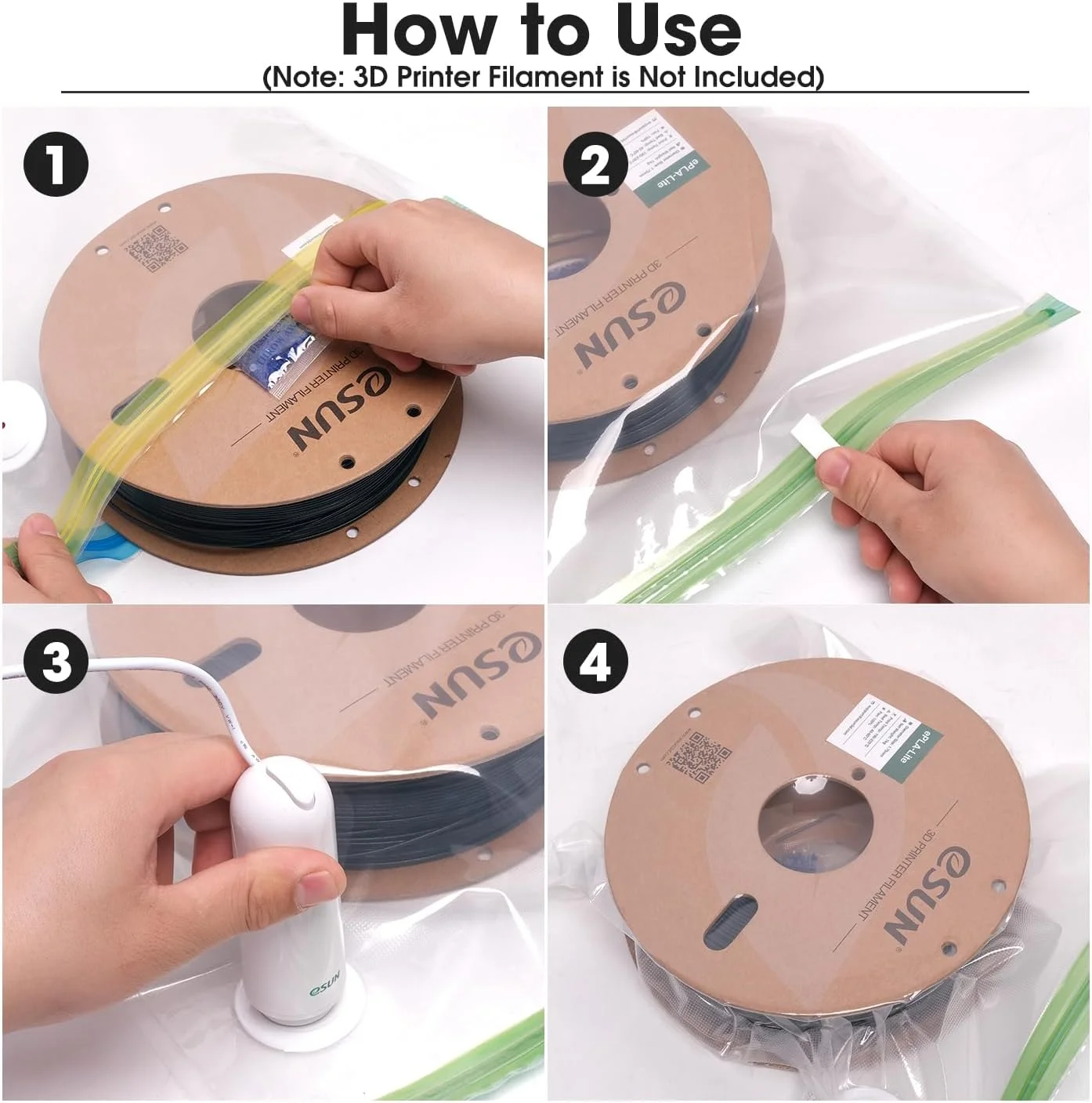 کیت نگهداری فیلامنت پرینت سه بعدی eSUN، کیسه های نگهداری وکیوم ضد گرد و غبار و مقاوم در برابر رطوبت برای خشک نگه داشتن فیلامنت، 10 کیسه وکیوم در هر کیت