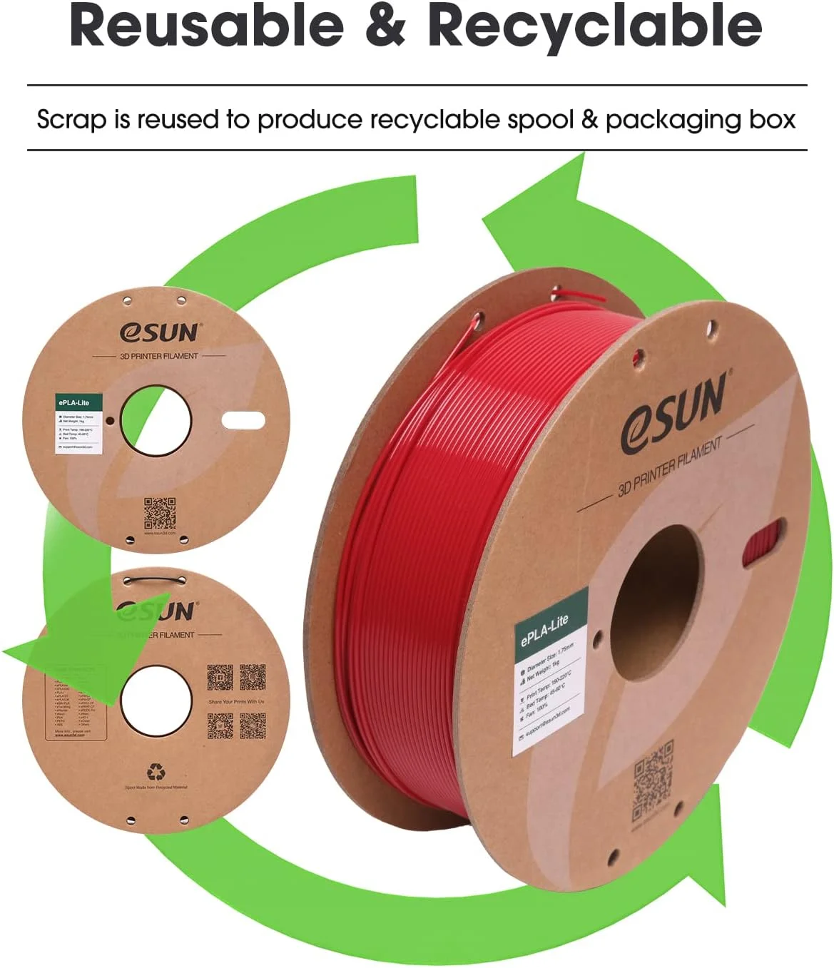 فیلامنت PLA ای‌سان 1.75mm، فیلامنت PLA ارتقا یافته پرینتر سه بعدی با چقرمگی بالا، دقت ابعادی +/- 0.03mm، اسپول مقوایی 1 کیلوگرمی (2.2 پوند) فیلامنت پرینت سه بعدی برای پرینترهای سه بعدی، قرمز آتش نشانی