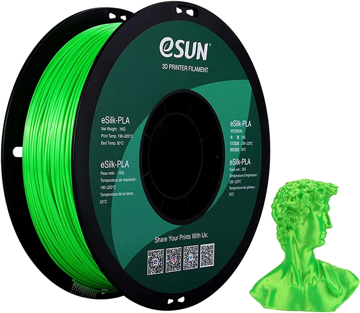 فیلامنت PLA ابریشمی eSUN، سبز، 1.55 کیلوگرم