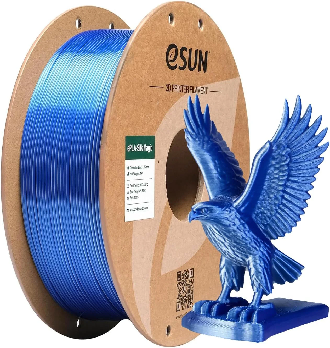 فیلامنت PLA ابریشمی دو رنگ eSUN 1.75mm، فیلامنت چاپ سه بعدی جادویی ابریشمی با اکستروژن مشترک، قرقره 1 کیلوگرمی (2.2 پوند) تغییر گرادیان برای چاپگرهای سه بعدی، نقره ای آبی