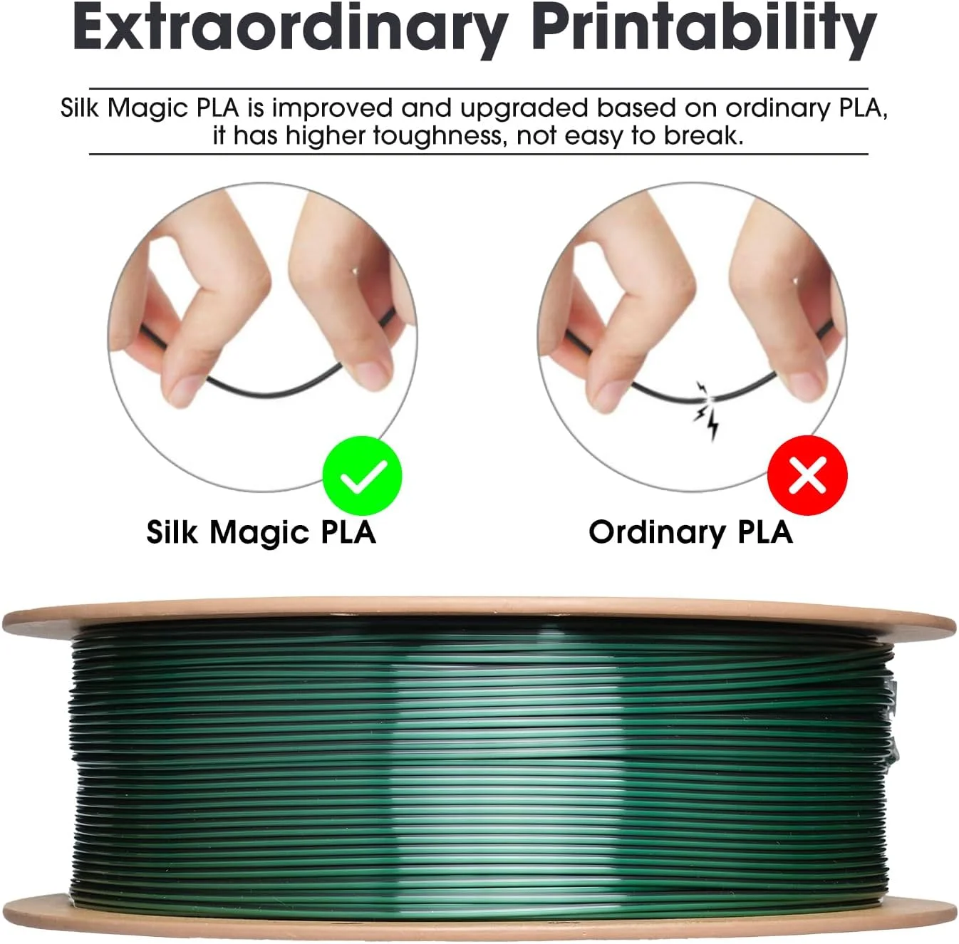 فیلامنت PLA ابریشمی دو رنگ eSUN 1.75mm، فیلامنت چاپ سه بعدی جادویی ابریشمی با اکستروژن مشترک، قرقره 1 کیلوگرمی (2.2 پوند) با تغییر گرادیان برای پرینترهای سه بعدی، ابریشمی مشکی سبز فیلامنت PLA ابریشمی دو رنگ eSUN 1.75mm، فیلامنت چاپ سه بعدی جادویی ابریشمی با اکستروژن مشترک، قرقره 1 کیلوگرمی (2.2 پوند) با تغییر گرادیان برای پرینترهای سه بعدی، ابریشمی مشکی سبز