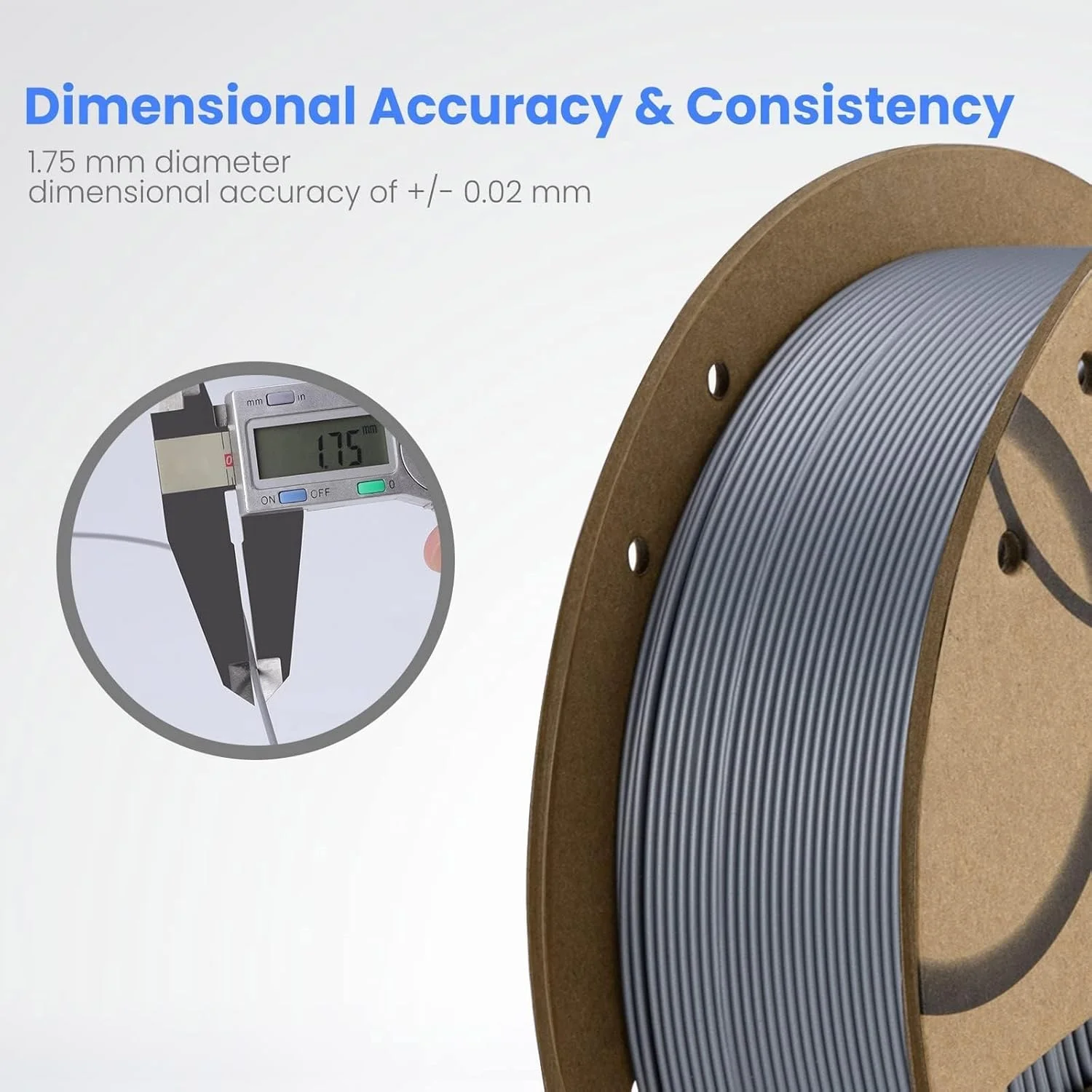 فیلامنت PLA ELEGOO خاکستری 1.75 میلیمتری 1 کیلوگرمی، دقت ابعادی فیلامنت پرینتر سه بعدی +/- 0.02 میلیمتر، قرقره مقوایی 1 کیلوگرمی (2.2 پوند) فیلامنت پرینت سه بعدی مناسب برای اکثر پرینترهای سه بعدی FDM فیلامنت PLA ELEGOO خاکستری 1.75 میلیمتری 1 کیلوگرمی، دقت ابعادی فیلامنت پرینتر سه بعدی +/- 0.02 میلیمتر، قرقره مقوایی 1 کیلوگرمی (2.2 پوند) فیلامنت پرینت سه بعدی مناسب برای اکثر پرینترهای سه بعدی FDM