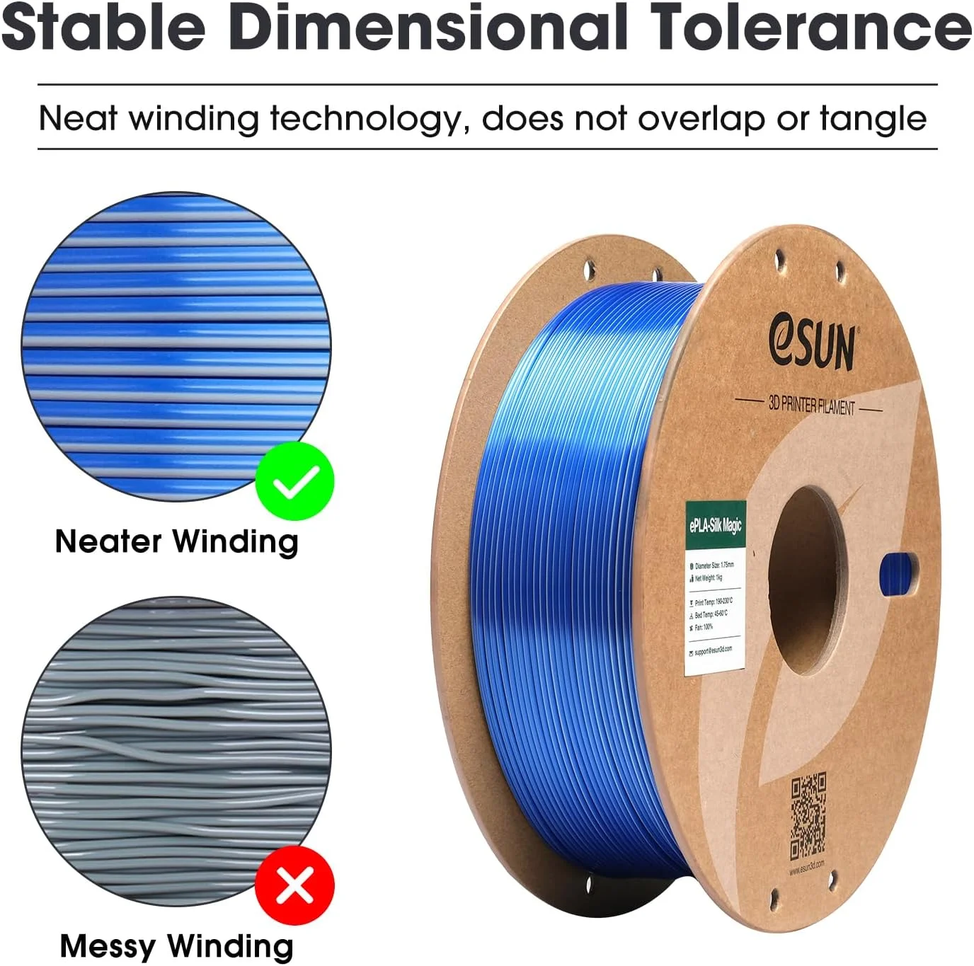 فیلامنت PLA ابریشمی دو رنگ eSUN 1.75mm، فیلامنت چاپ سه بعدی جادویی ابریشمی با اکستروژن مشترک، قرقره 1 کیلوگرمی (2.2 پوند) تغییر گرادیان برای چاپگرهای سه بعدی، نقره ای آبی