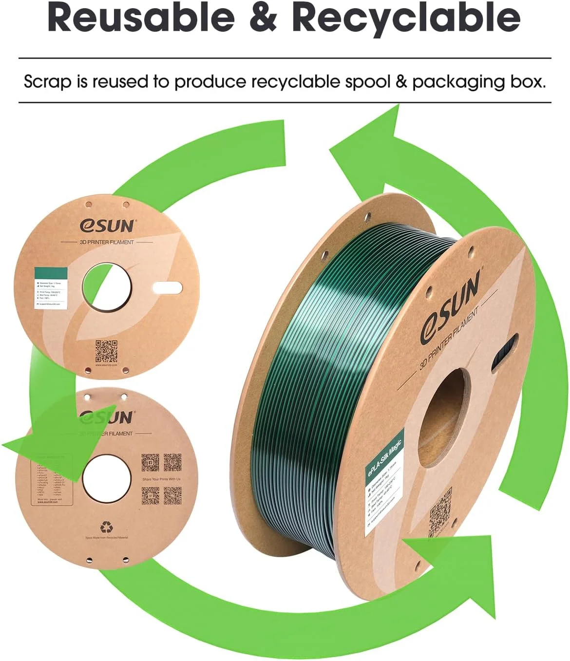 فیلامنت PLA ابریشمی دو رنگ eSUN 1.75mm، فیلامنت چاپ سه بعدی جادویی ابریشمی با اکستروژن مشترک، قرقره 1 کیلوگرمی (2.2 پوند) با تغییر گرادیان برای پرینترهای سه بعدی، ابریشمی مشکی سبز فیلامنت PLA ابریشمی دو رنگ eSUN 1.75mm، فیلامنت چاپ سه بعدی جادویی ابریشمی با اکستروژن مشترک، قرقره 1 کیلوگرمی (2.2 پوند) با تغییر گرادیان برای پرینترهای سه بعدی، ابریشمی مشکی سبز