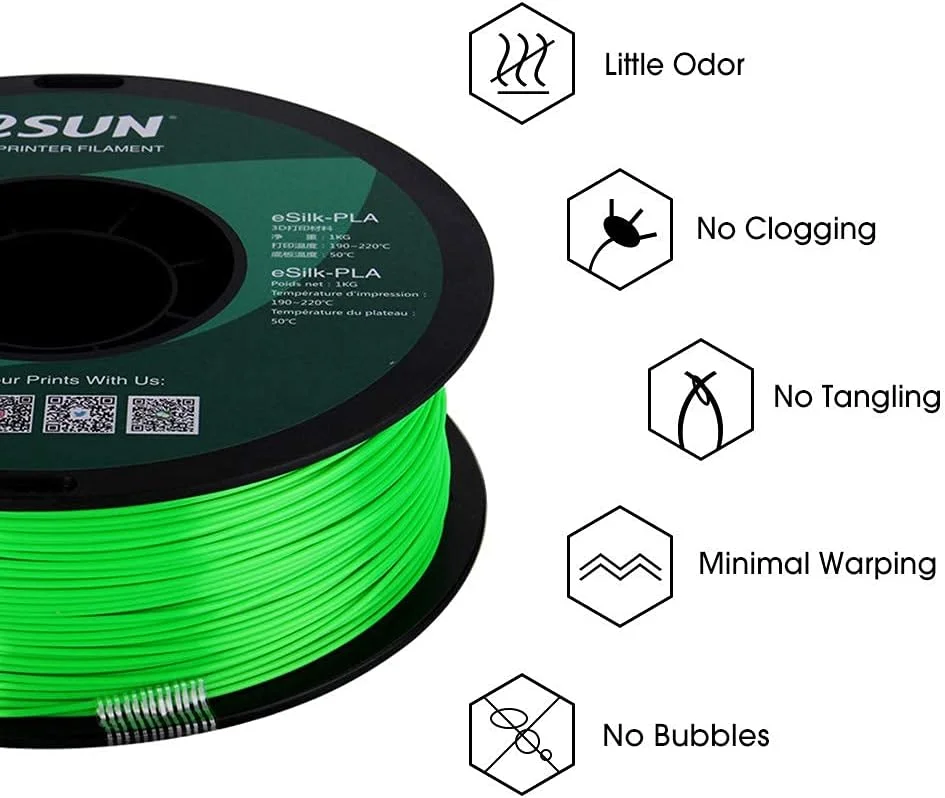 فیلامنت PLA ابریشمی eSUN، سبز، 1.55 کیلوگرم