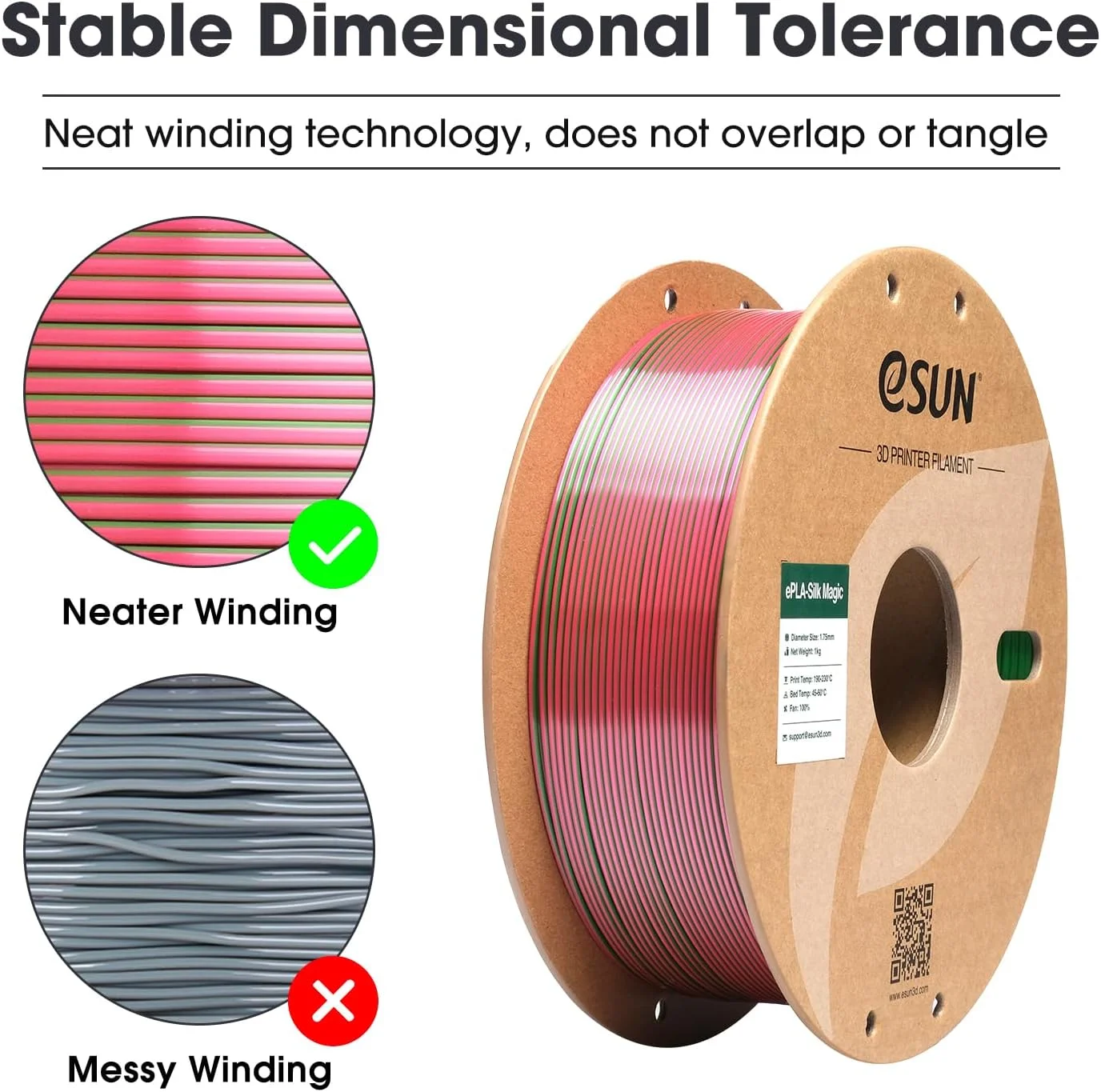 فیلامنت PLA ابریشمی دو رنگ eSUN، 1.75 میلی‌متر، فیلامنت جادویی PLA ابریشمی اکستروژن مشترک برای چاپ سه بعدی، قرقره 1 کیلوگرمی (2.2 پوند) با تغییر تدریجی رنگ برای پرینترهای سه بعدی، قرمز سبز