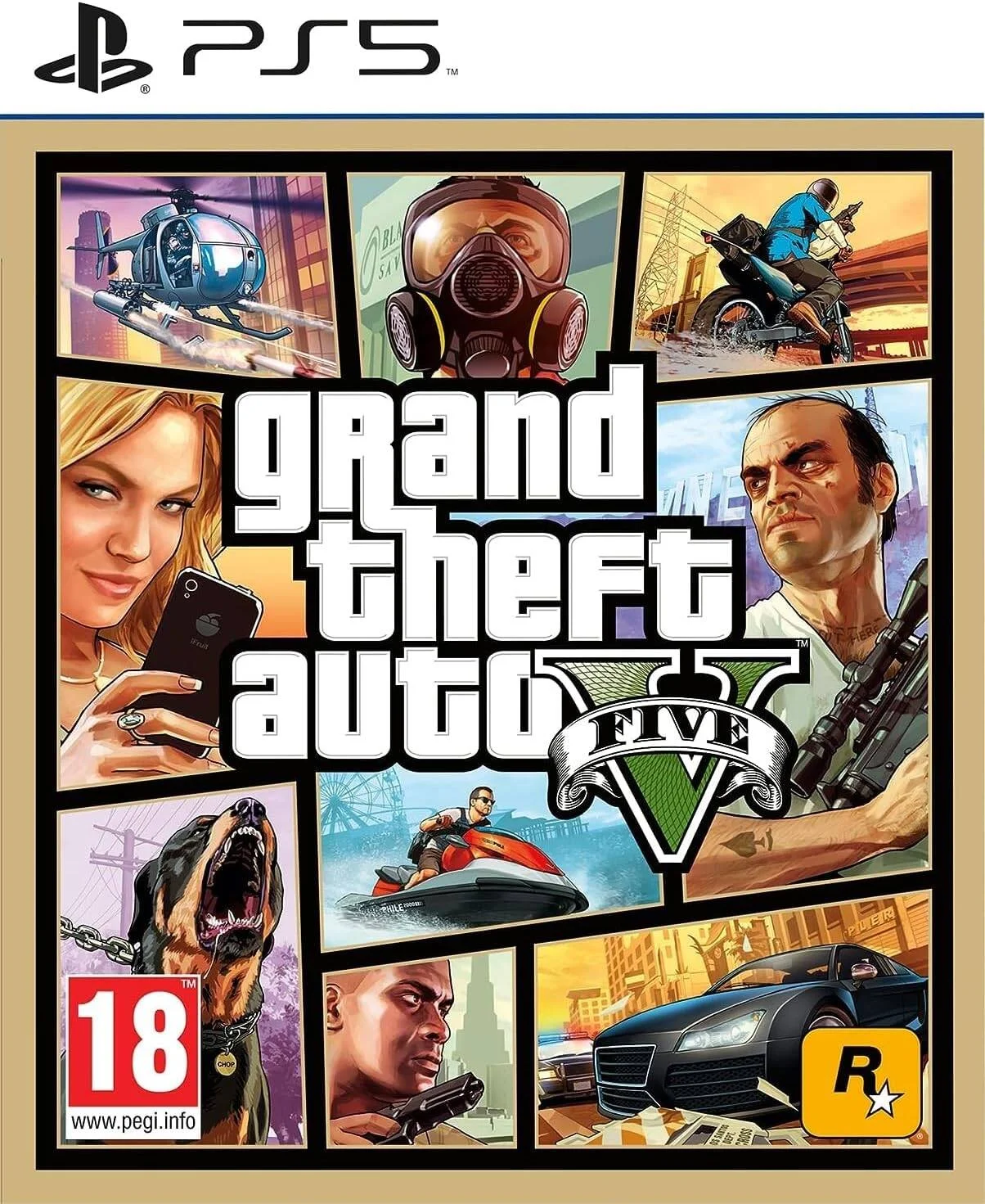 Grand Theft Auto V نسخه استاندارد برای پلی استیشن 5، Rockstar Games، PEGI 18، بازی آنلاین، منطقه PAL، چند زبانه انگلیسی، آلمانی، ایتالیایی، دیسک بازی، سازگار با PS5 | EAN 5026555431835