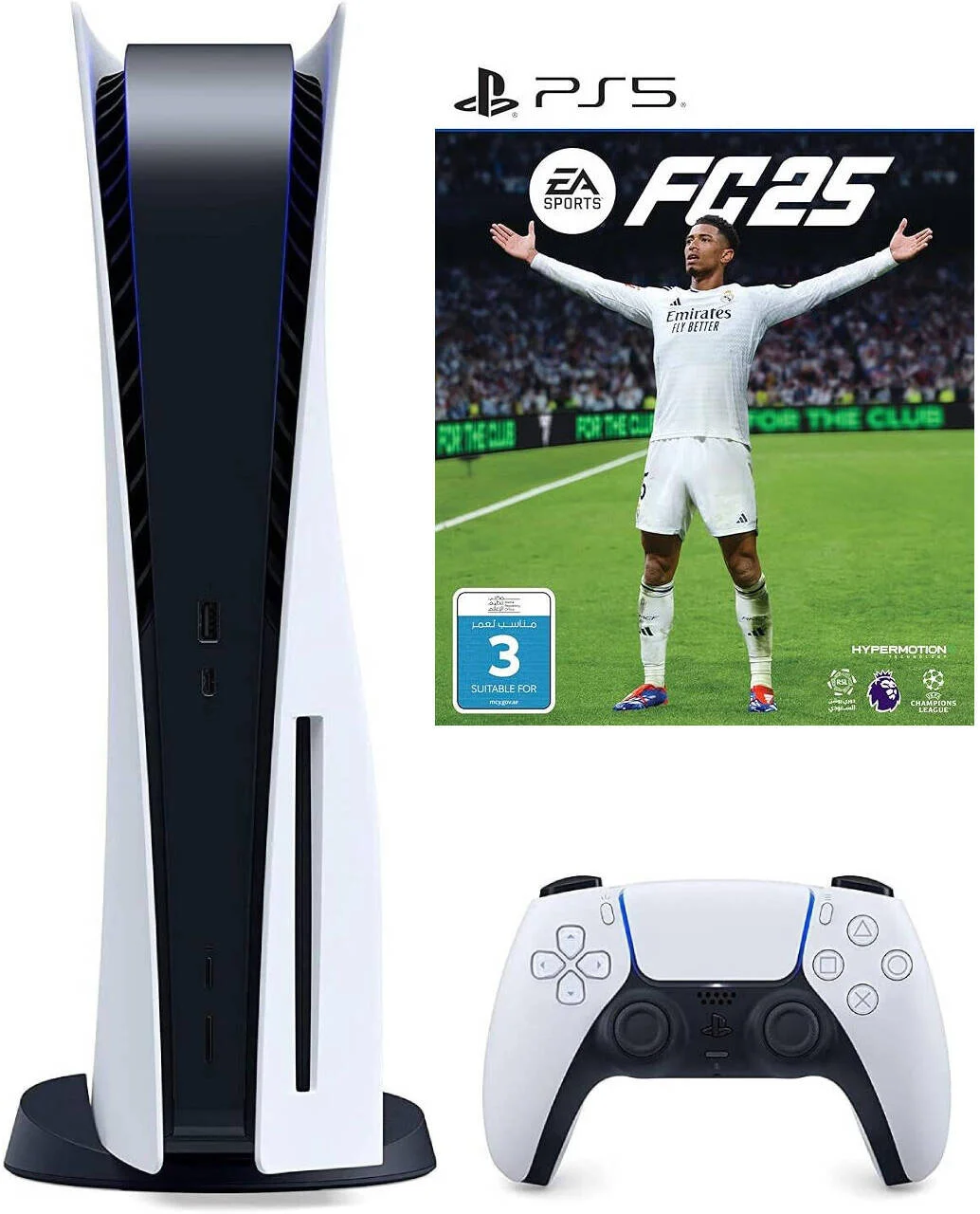 کنسول پلی استیشن 5 نسخه استاندارد به همراه بسته بازی EA Sports FC 25 - کیفیت 4K با نرخ 120 هرتز، پردازنده AMD Zen 2، پردازنده گرافیکی AMD RDNA 2، رم 16 گیگابایتی، حافظه SSD 825 گیگابایتی، فناوری صوتی Tempest 3D، بازخورد لمسی، هوش مصنوعی و فهرست EAFC25
