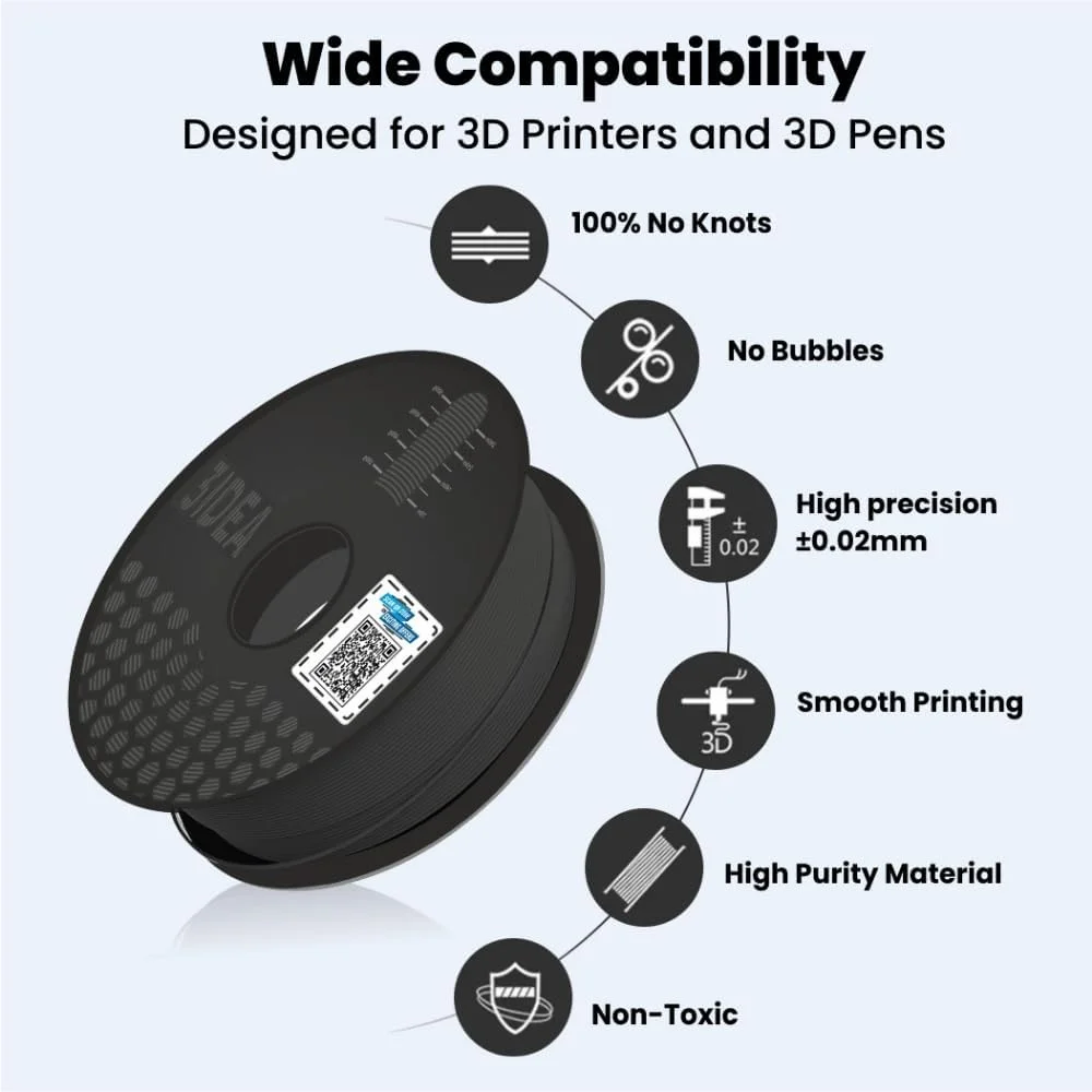 فیلامنت مشکی PLA 3Idea، قطر 1.75 میلی‌متر برای پرینتر سه بعدی، دقت ابعادی +/- 0.03 میلی‌متر (مشکی، 1 کیلوگرم)