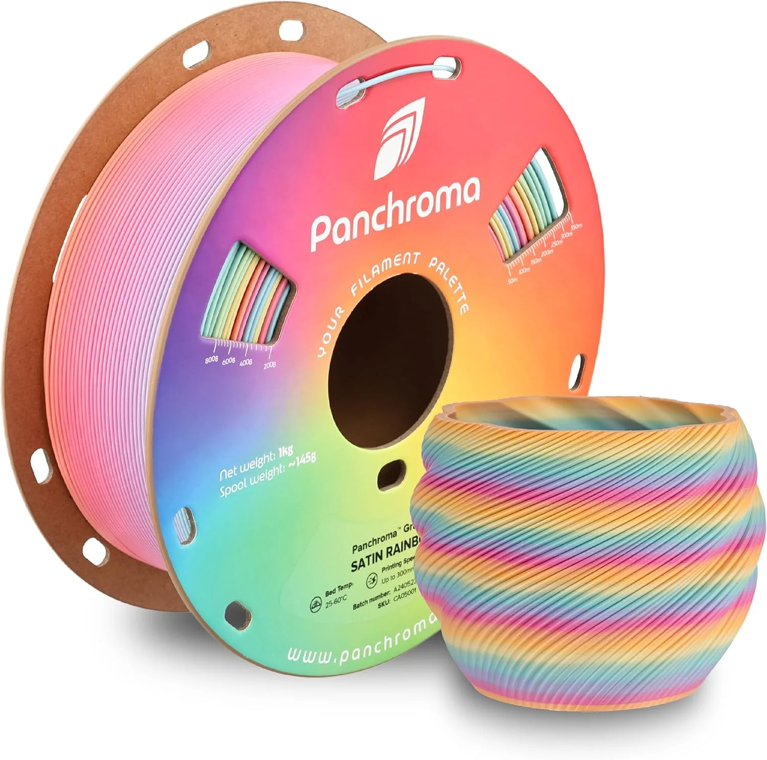 فیلامنت PLA پرینتر سه بعدی پلی میکر Panchroma Gradient Satin Rainbow، 1.75 میلی متر، فیلامنت PLA چند رنگ برای پرینت سه بعدی، رول 1 کیلوگرمی (2.2 پوند)