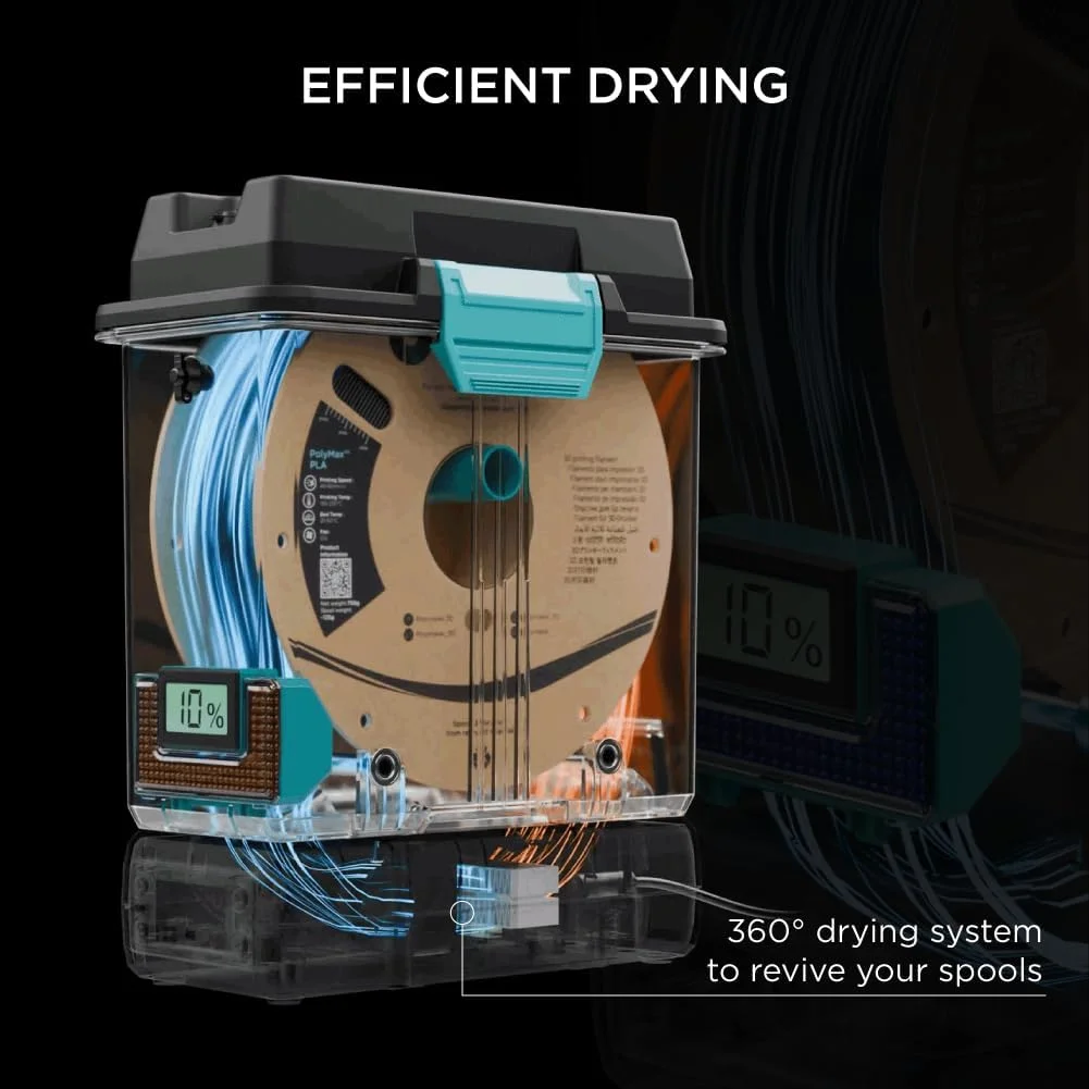 دستگاه خشک کن و جعبه نگهداری فیلامنت سه بعدی Polymaker PolyDryer Type A - سازگار با فیلامنت 1.75mm و 2.85mm - محافظت در برابر گرد و غبار، رطوبت و آلودگی