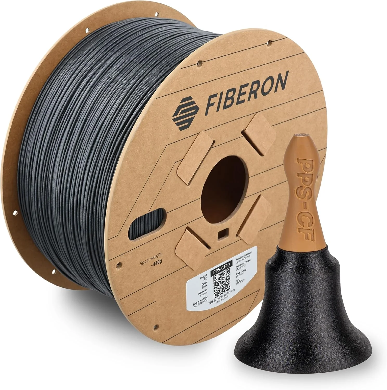 فیلامنت پلی‌میکر Fiberon PPS-CF10 مشکی 1.75 میلی‌متر 3 کیلوگرم، مقاومت حرارتی فوق‌العاده - فیلامنت PPS تقویت‌شده با فیبر کربن Fiberon مناسب برای قالب‌گیری پرینت سه‌بعدی