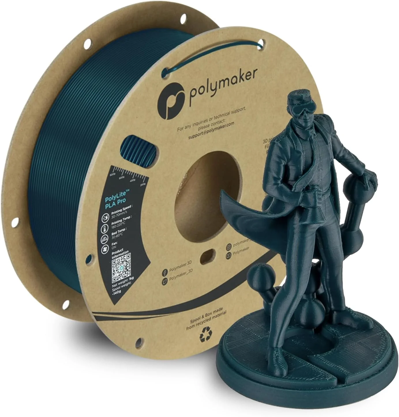 فیلامنت PLA PRO پلی‌میکر 1.75mm آبی سبز، فیلامنت PLA قدرتمند 1.75mm برای پرینتر سه بعدی 1 کیلوگرم - PolyLite 1.75 PLA PRO، فیلامنت PLA سخت و با استحکام بالا برای پرینت سه بعدی، آبی سبز (PA07042)