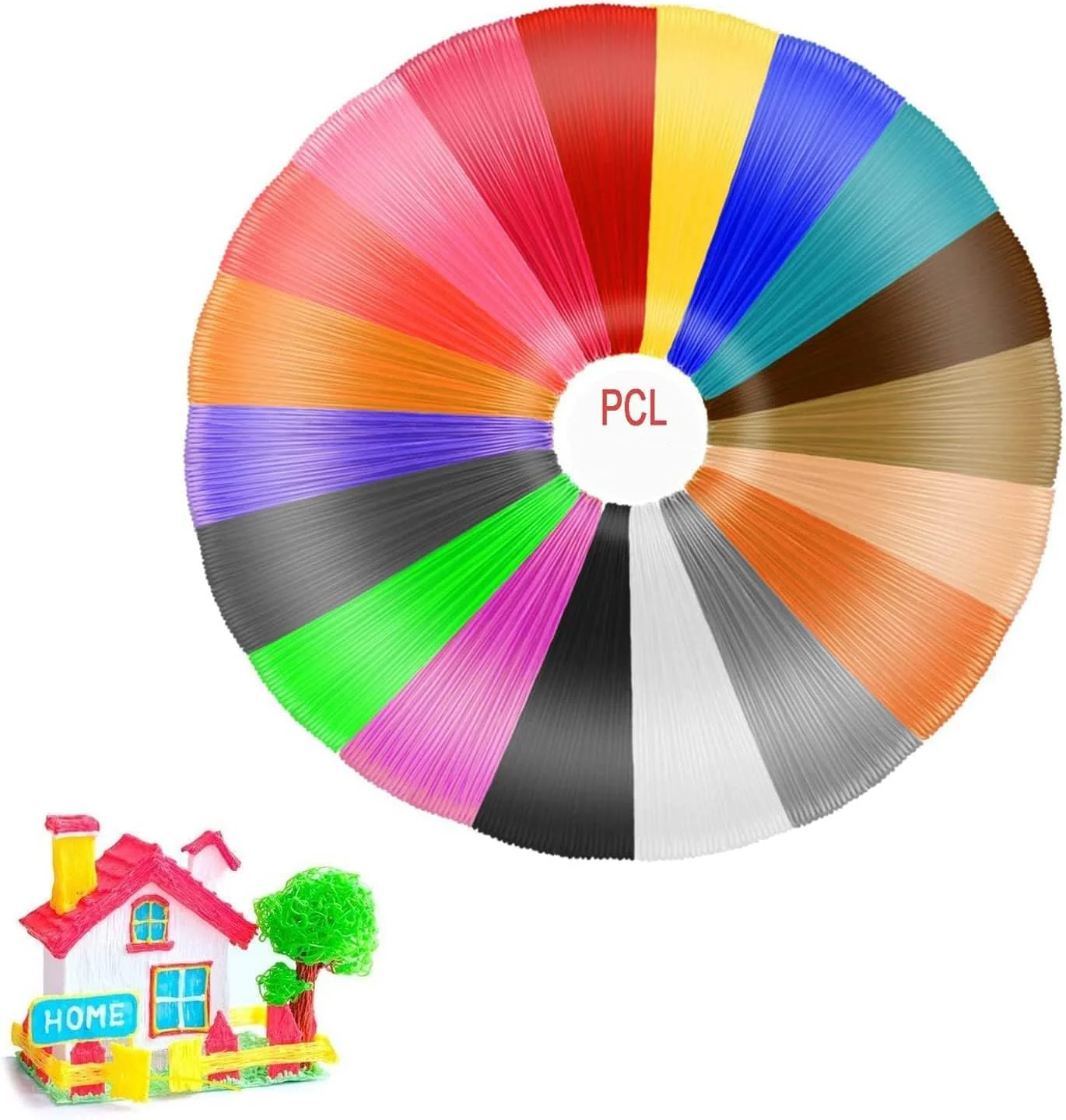 ماده اولیه قلم سه بعدی آزونی، مناسب برای اکثر قلم های هوشمند سه بعدی، دمای پایین و ایمن برای استفاده کودکان، 20 رنگ، 1.75 میلی متر، 5 متر