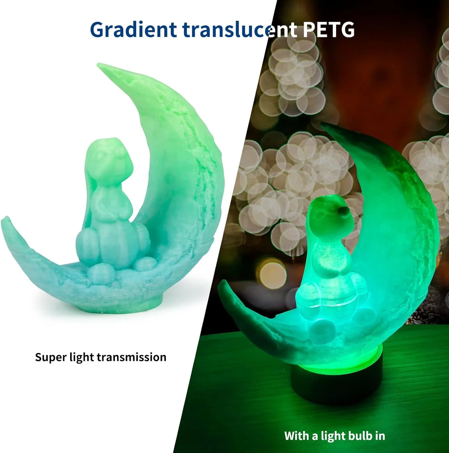 فیلامنت پرینتر سه بعدی PETG نیمه شفاف گرادیانی Azonee، 1.75 میلی متر، تغییر رنگ آبی و سبز، چند رنگی 1 کیلوگرمی برای اکثر پرینترهای سه بعدی