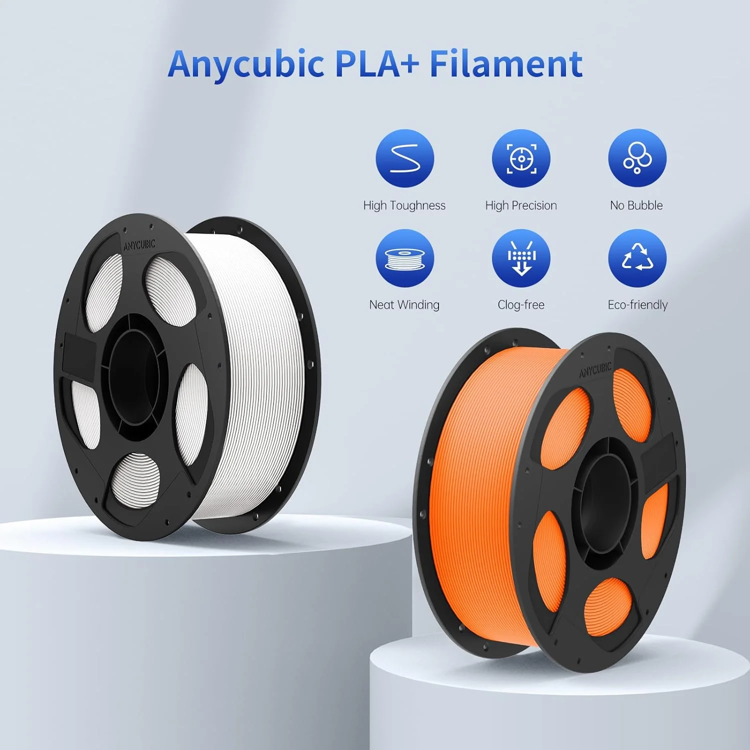فیلامنت پرینتر سه بعدی ANYCUBIC PLA Plus 1.75mm، فیلامنت پرینت سه بعدی با استحکام بالا، قابل چاپ با اکثر پرینترهای سه بعدی FDM، اسپول 1 کیلوگرمی، سفید