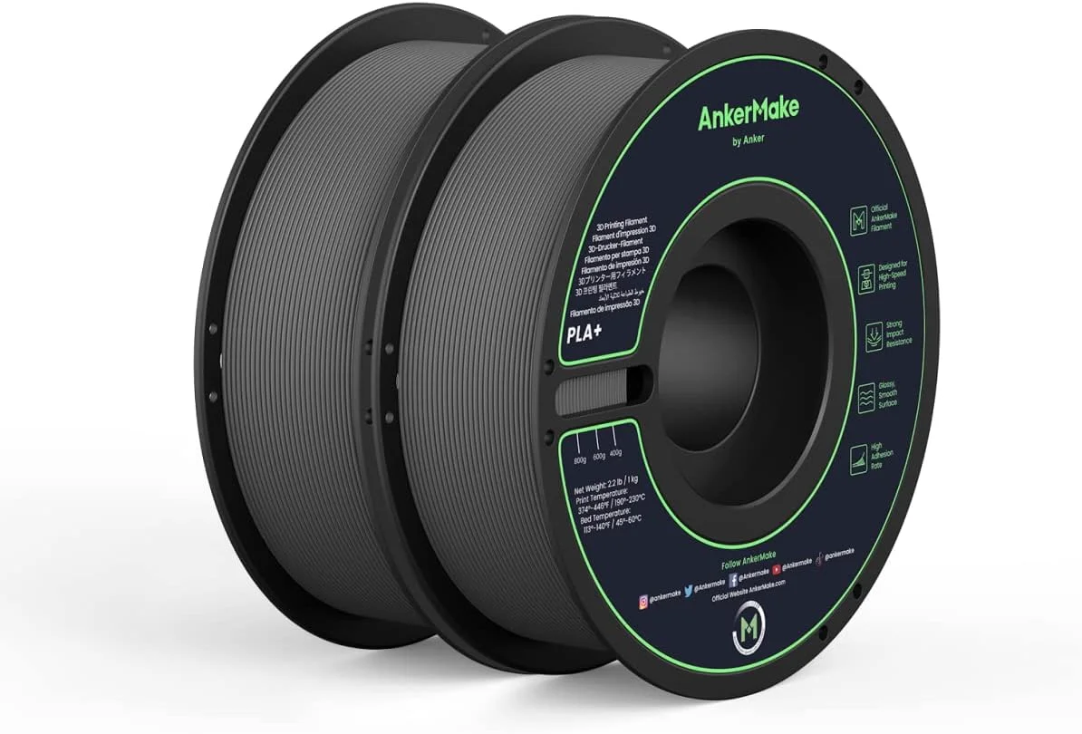 فیلامنت چاپ سه بعدی PLA+ انکرمیک، فیلامنت اصلی انکرمیک، بسته 2 عددی، 1 کیلوگرم، جنس نرم و مقاوم، چسبندگی بالا، مناسب برای چاپ سریع (خاکستری)