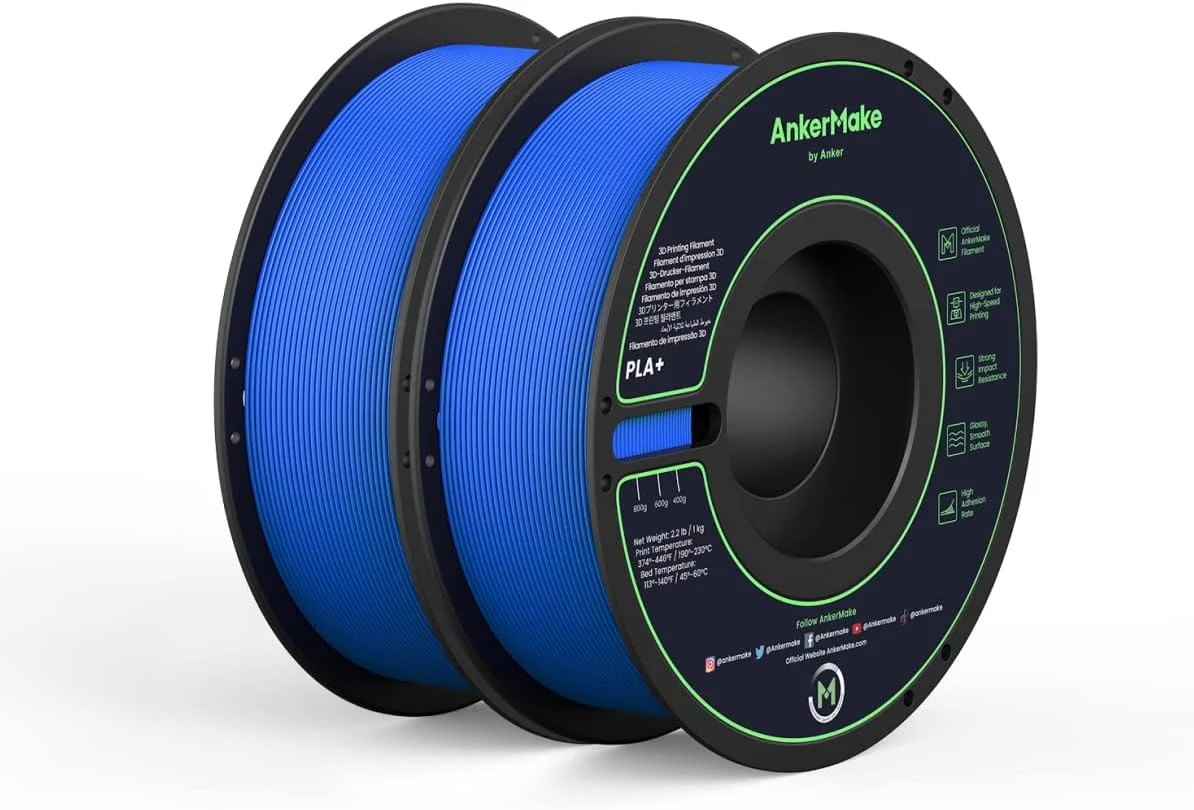 فیلامنت چاپ سه بعدی AnkerMake PLA+، فیلامنت رسمی AnkerMake، بسته 2 عددی، 2 کیلوگرم، صاف، نرخ چسبندگی بالا، طراحی شده برای چاپ با سرعت بالا - آبی