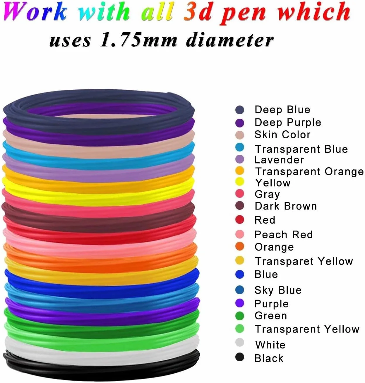 فیلامنت قلم سه بعدی PLA، 20 رنگ، 10 متر هر کدام - فیلامنت قلم سه بعدی PLA 1.75 میلی متر، مجموعه رنگ های قلم سه بعدی برای PACKGOUT، MYNT3D، DeWang، قلم سه بعدی و قلم چاپ سه بعدی