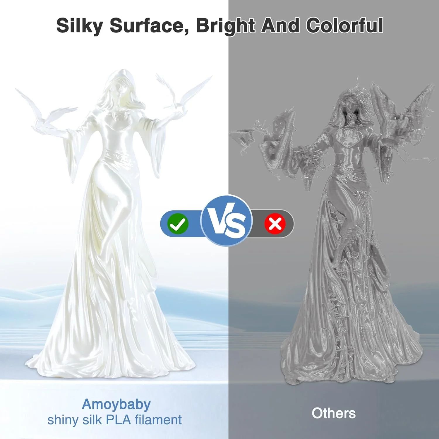 بسته فیلامنت ابریشمی PLA، فیلامنت پرینتر سه بعدی 1.75 میلی متری، بسته 2 عددی، 2 کیلوگرم، دقت ابعادی +/- 0.03 میلی متر، مناسب برای اکثر پرینترهای سه بعدی FDM (مشکی ابریشمی + سفید ابریشمی)