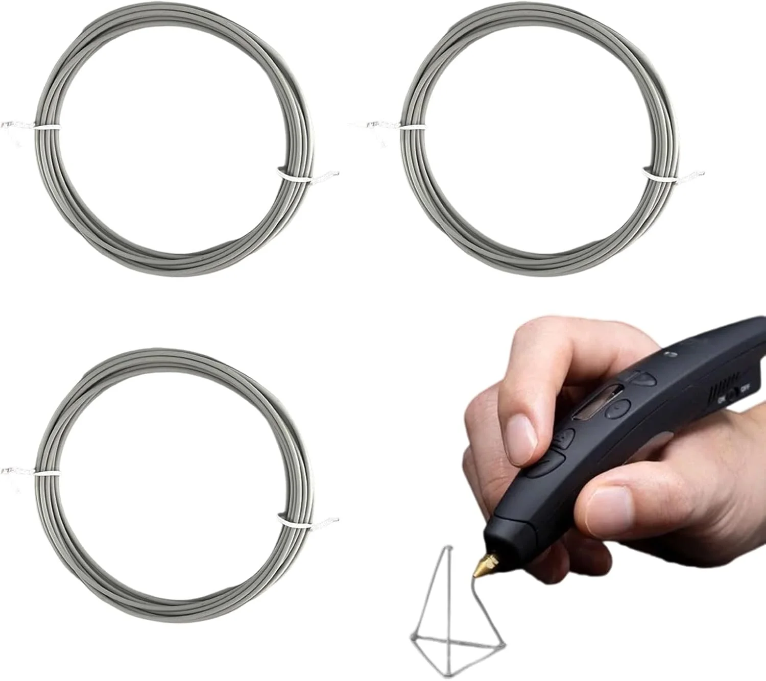 3 عدد فیلامنت مواد چاپ سه بعدی - فیلامنت 1.75 میلی متری با دمای چاپ روزانه برای لوازم صنایع دستی (10 متر) خاکستری