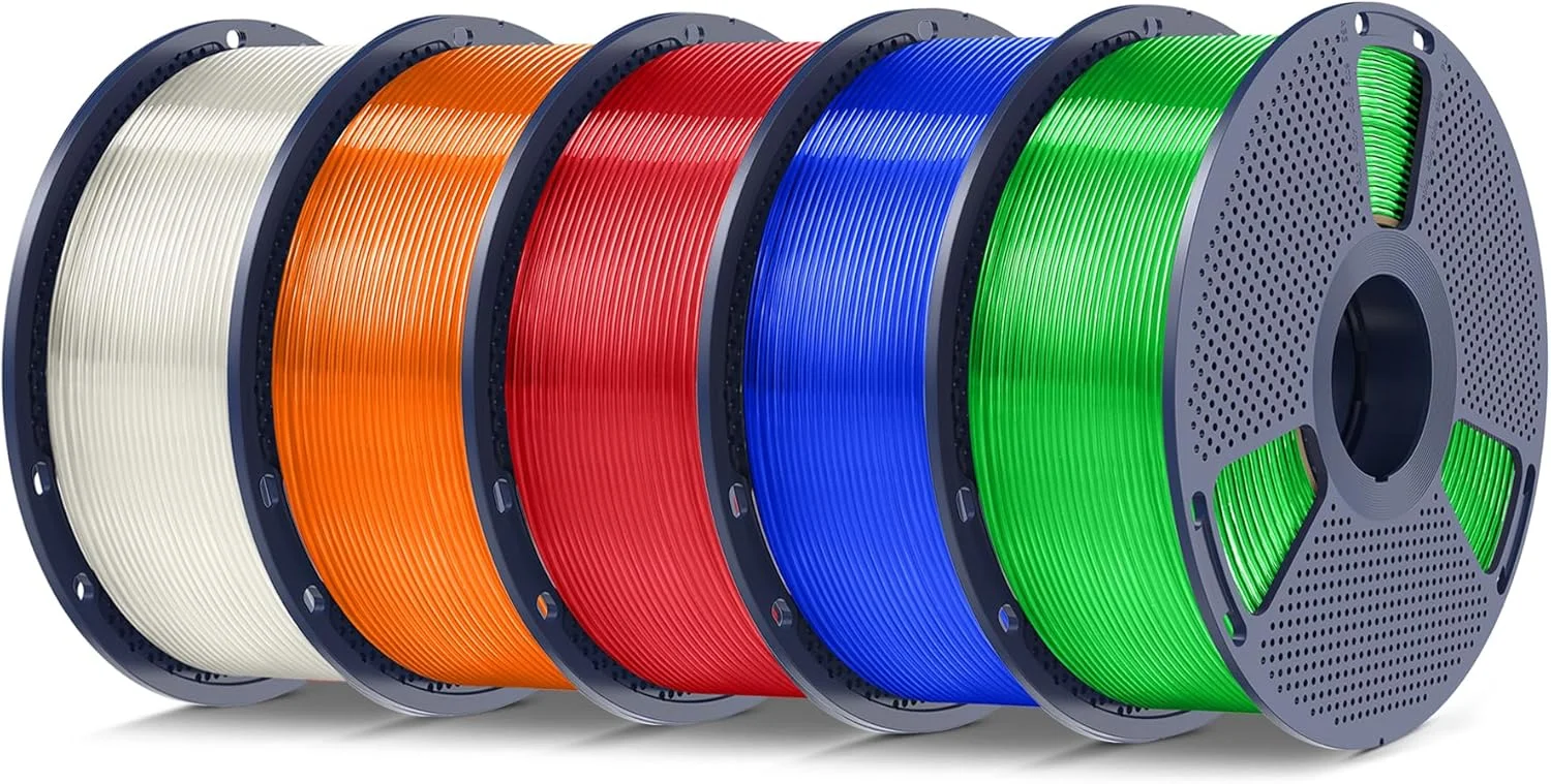 فیلامنت پرینتر سه بعدی SUNLU PLA Plus، 5 کیلوگرم، فیلامنت PLA+ 1.75 میلی متر، فیلامنت سه بعدی مستحکم، 1 کیلوگرم در هر حلقه، مجموع 5 کیلوگرم، شفاف + شفافیت (قرمز + آبی + سبز + زرد)