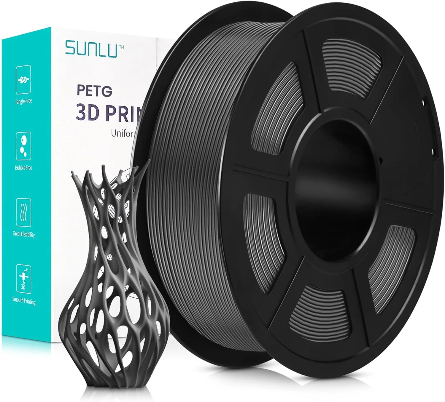 فیلامنت پرینتر سه بعدی PETG سانلو، 1.75 میلی متر، قرقره 1 کیلوگرمی، فیلامنت PETG خاکستری 1.75 +/- 0.02 میلی متر برای پرینت سه بعدی