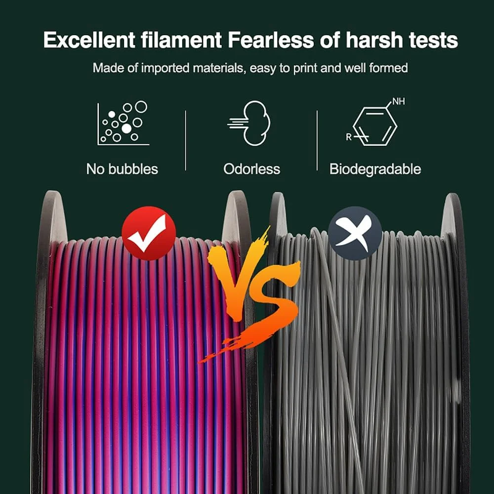 فیلامنت PLA پرینتر سه بعدی Eacam، ۱ کیلوگرم، ۱.۷۵ میلی متر، سه رنگ ابریشمی، مواد پرینت سه بعدی، قابل تجزیه، سازگار با محیط زیست، دقت ابعادی +/- ۰.۰۳ میلی متر، ۱ رول استاندارد فیلامنت PLA، مواد پرینتر