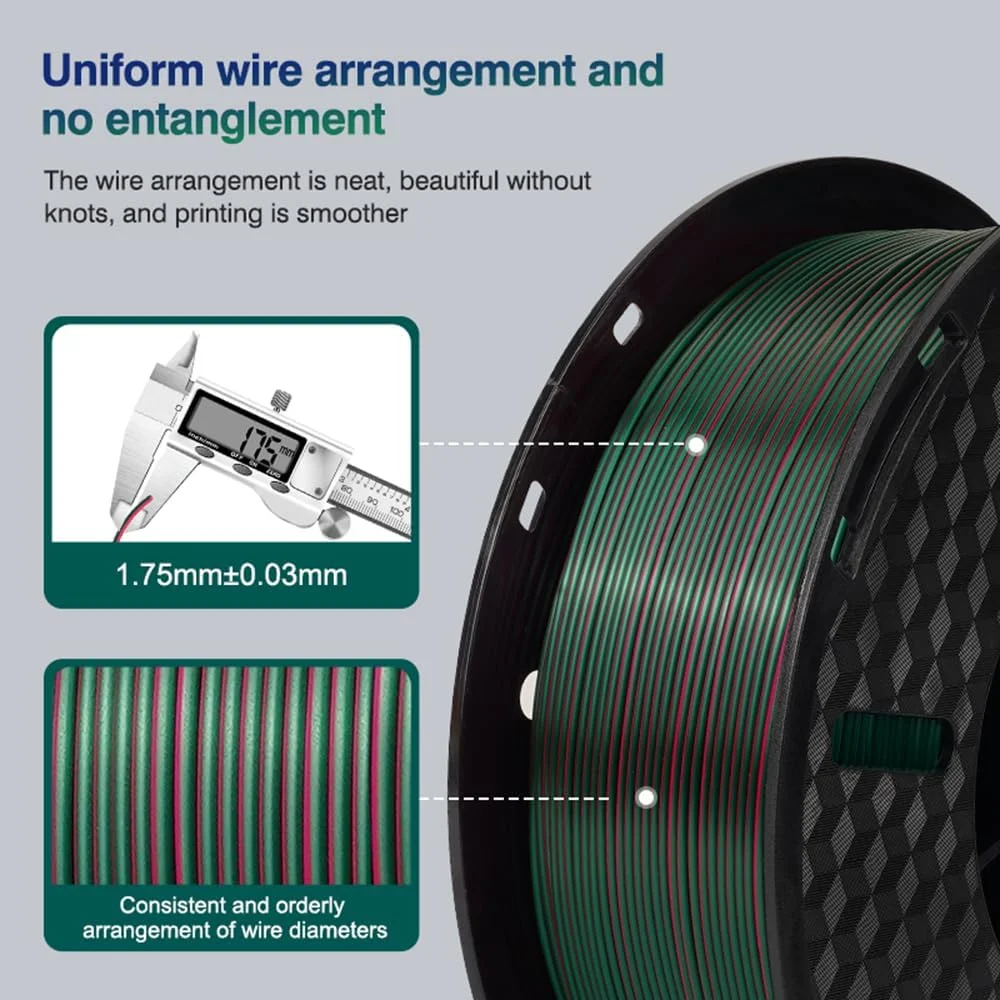 فیلامنت PLA پرینتر سه بعدی Eacam، ۱ کیلوگرم، ۱.۷۵ میلی متر، سه رنگ ابریشمی، مواد پرینت سه بعدی، قابل تجزیه، سازگار با محیط زیست، دقت ابعادی +/- ۰.۰۳ میلی متر، ۱ رول استاندارد فیلامنت PLA، مواد پرینتر