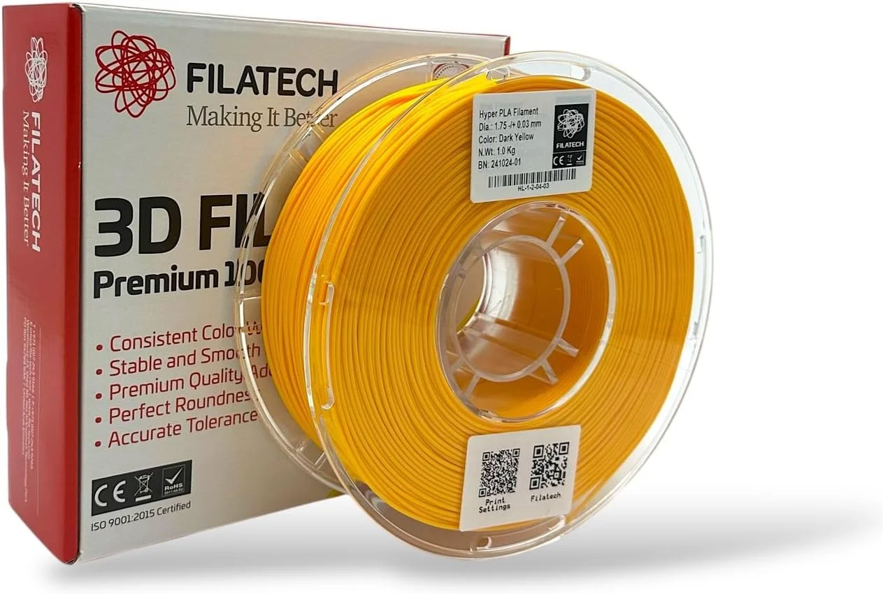 فیلامنت پرینت سه بعدی Hyper PLA فیلا تک، 1.75 میلی متر، +/- 0.03 میلی متر، زرد تیره، 1.0 کیلوگرم، پرینت با سرعت بالا 600 میلی متر بر ثانیه، ساخت امارات متحده عربی