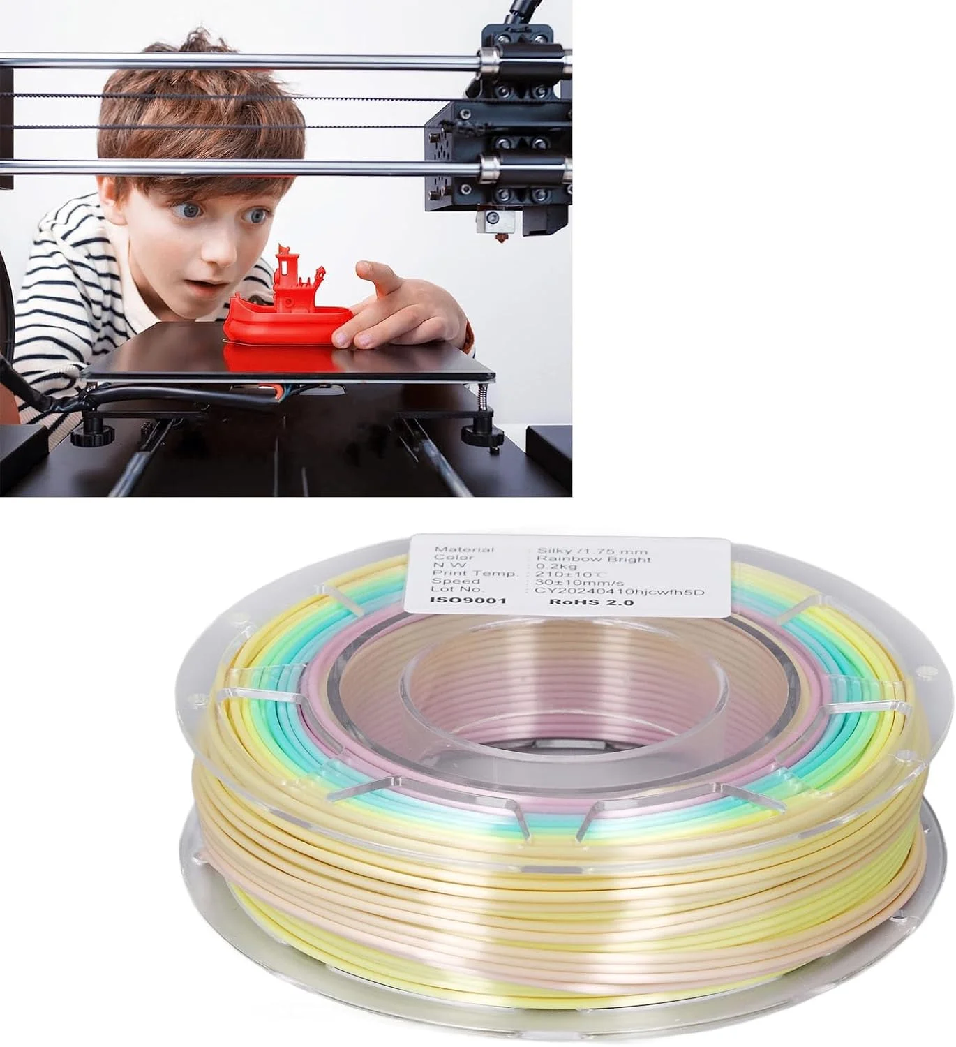 فیلامنت ابریشمی براق با رنگ градиент Elprico 1.75mm برای مدلسازی سهبعدی، مواد مصرفی چاپ با ظاهر درخشان رنگینکمانی برای دستگاههای چاپ فیلامنت ابریشمی براق با رنگ градиент Elprico 1.75mm برای مدلسازی سهبعدی، مواد مصرفی چاپ با ظاهر درخشان رنگینکمانی برای دستگاههای چاپ