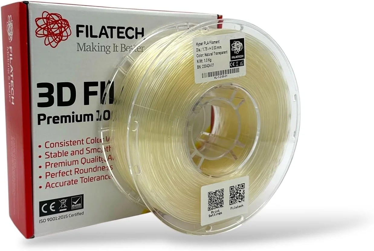 فیلامنت چاپ سه بعدی PLA هایپر فیلا تک 1.75 میلی متر +/- 0.03 میلی متر شفاف طبیعی، 1.0 کیلوگرم، چاپ با سرعت بالا 600 میلی متر بر ثانیه، ساخت امارات متحده عربی