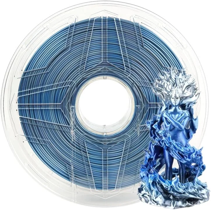 فیلامنت PLA ابریشمی رنگین کمانی LeoPlas، قطر 1.75 میلی متر، براق و ابریشمی، 1 کیلوگرم، برای مواد چاپ سه بعدی (آبی-نقره ای)